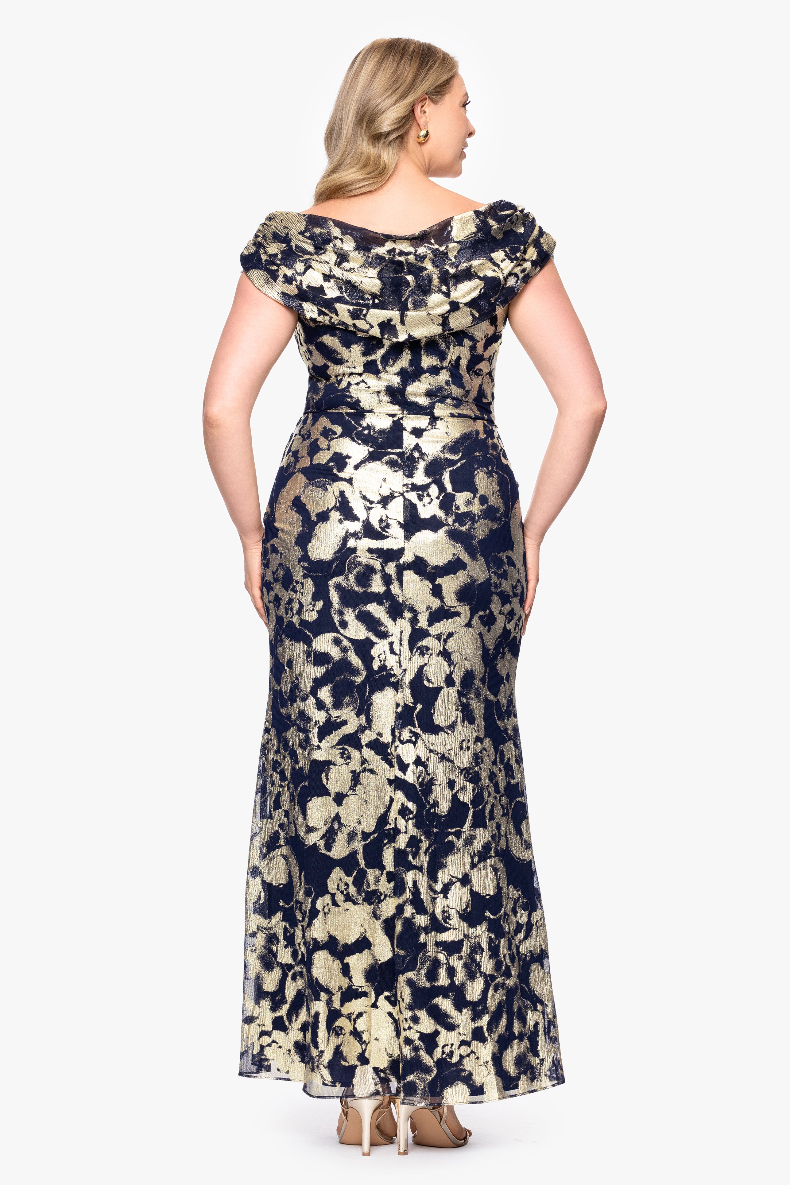 Plus "Bianca" Metallic Cowl Neck Floor Length Dress