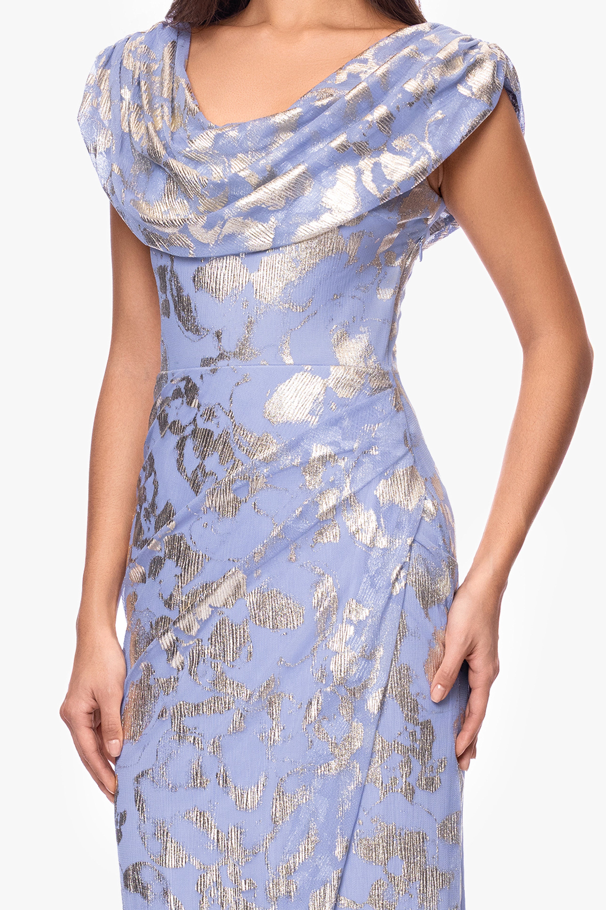 "Bianca" Metallic Cowl Neck Floor Length Dress