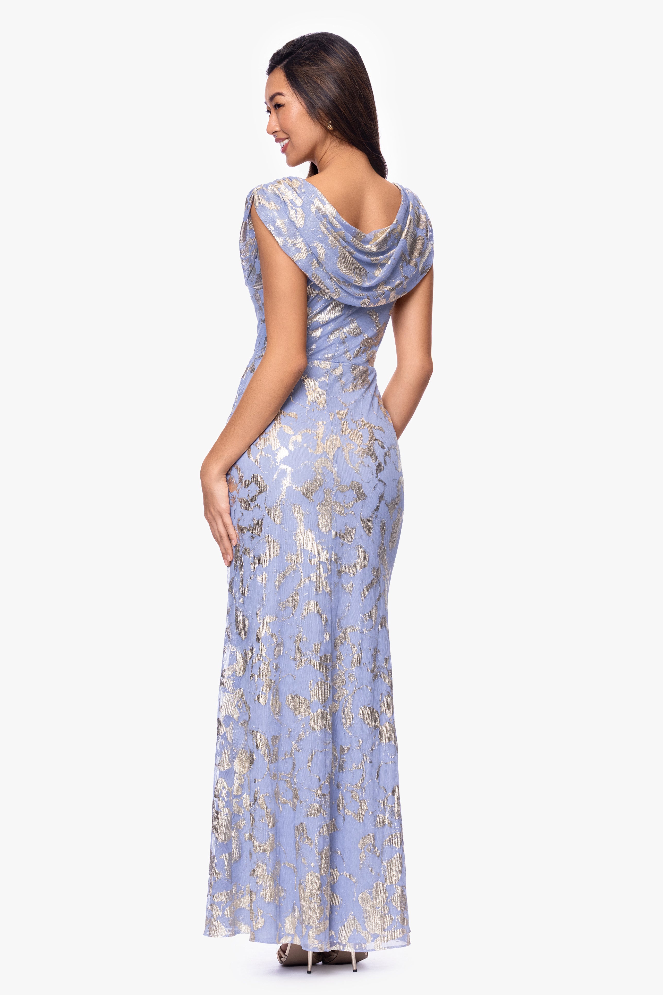 "Bianca" Metallic Cowl Neck Floor Length Dress