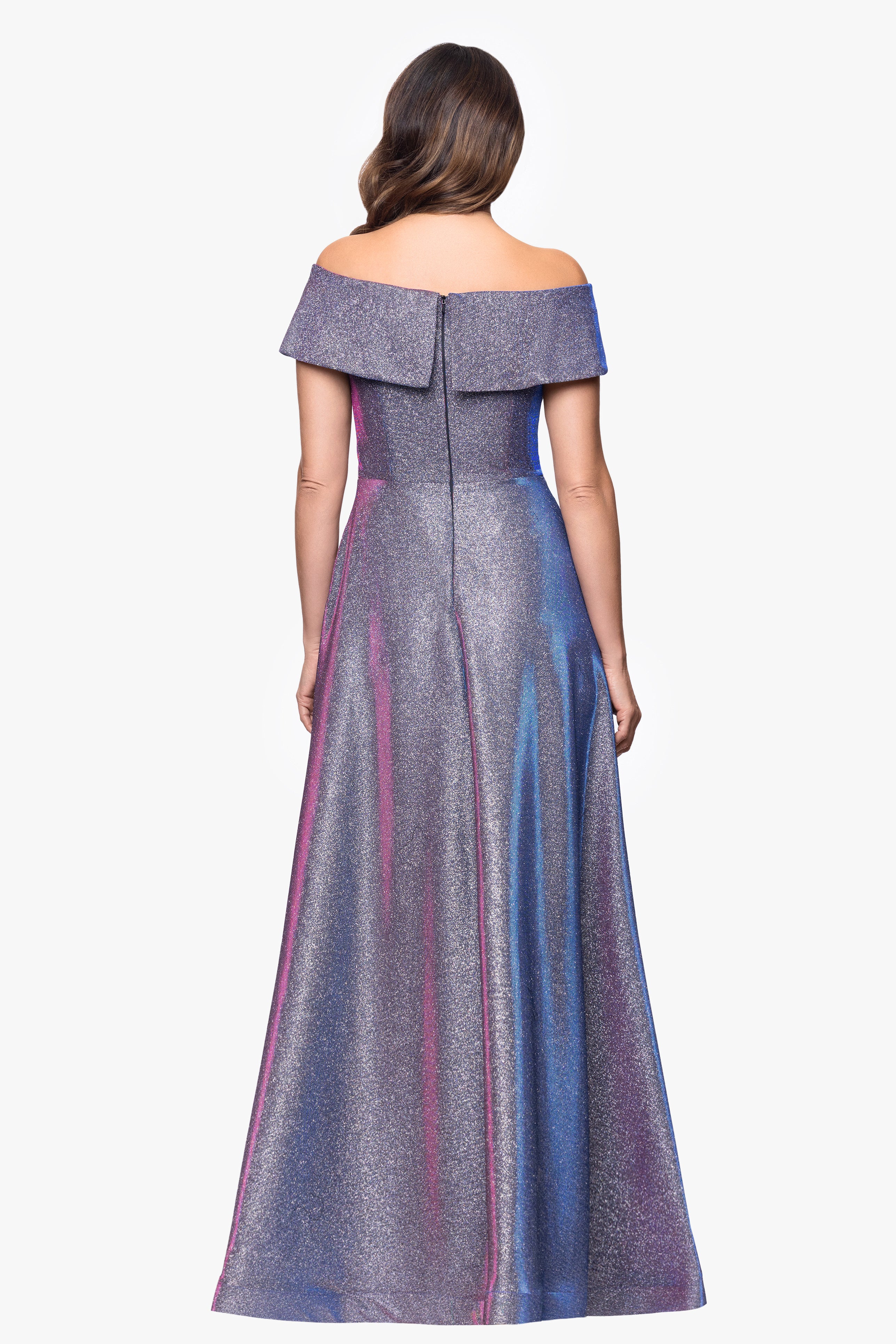 "Kendra" Galaxy Glitter Off the Shoulder Floor Length Gown