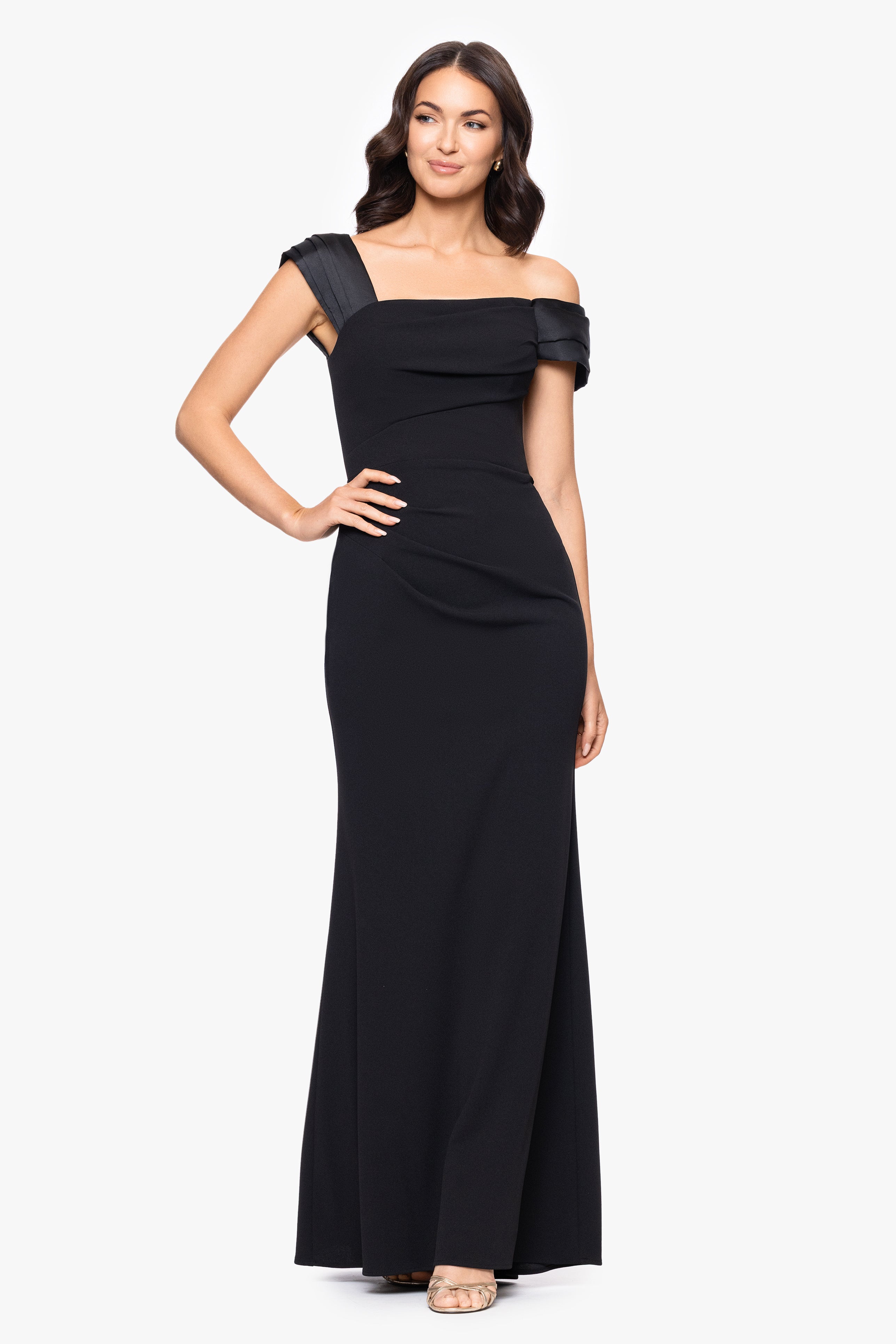 "Maureen" Scuba Crepe Drop Shoulder Floor Length Dress