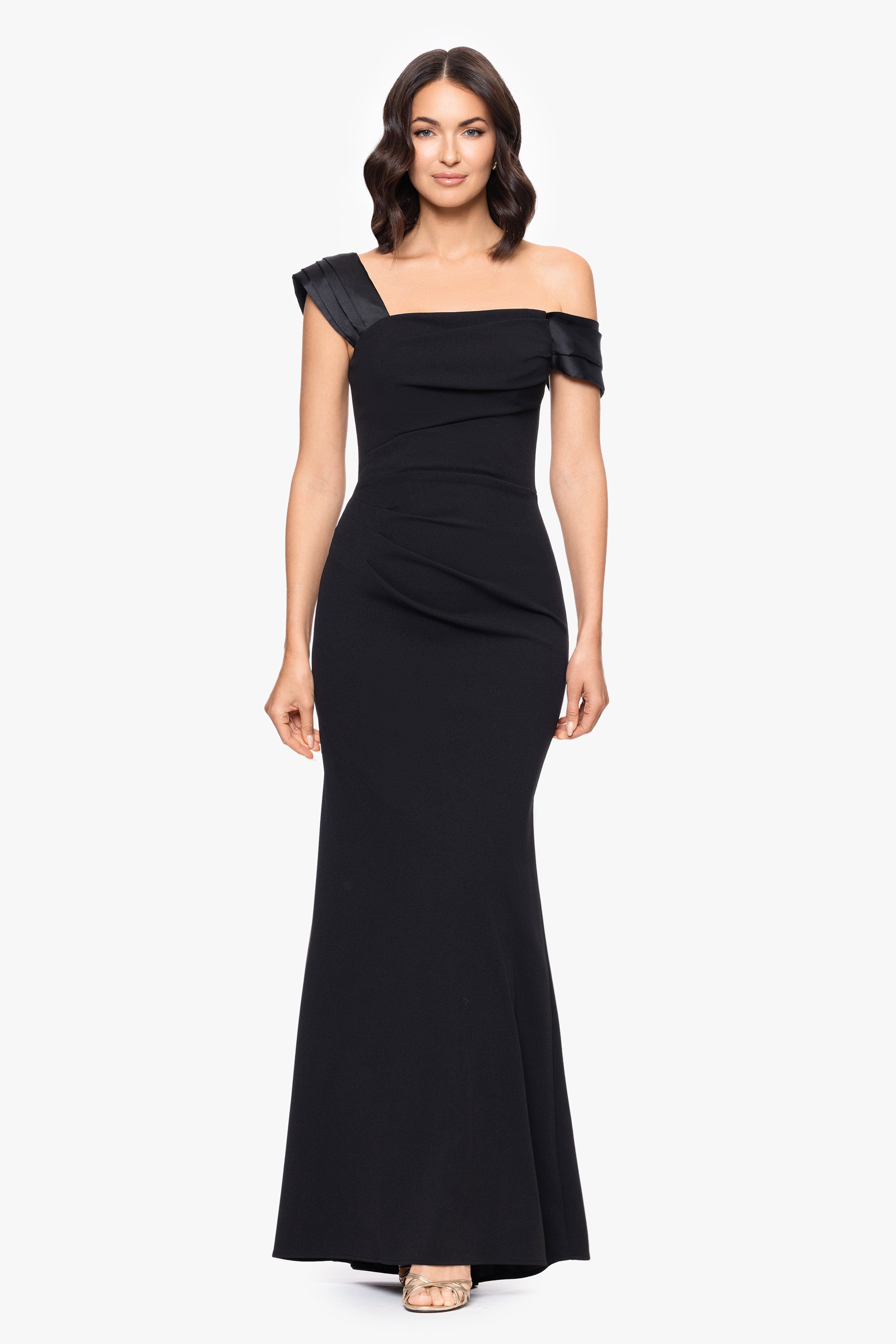 "Maureen" Scuba Crepe Drop Shoulder Floor Length Dress