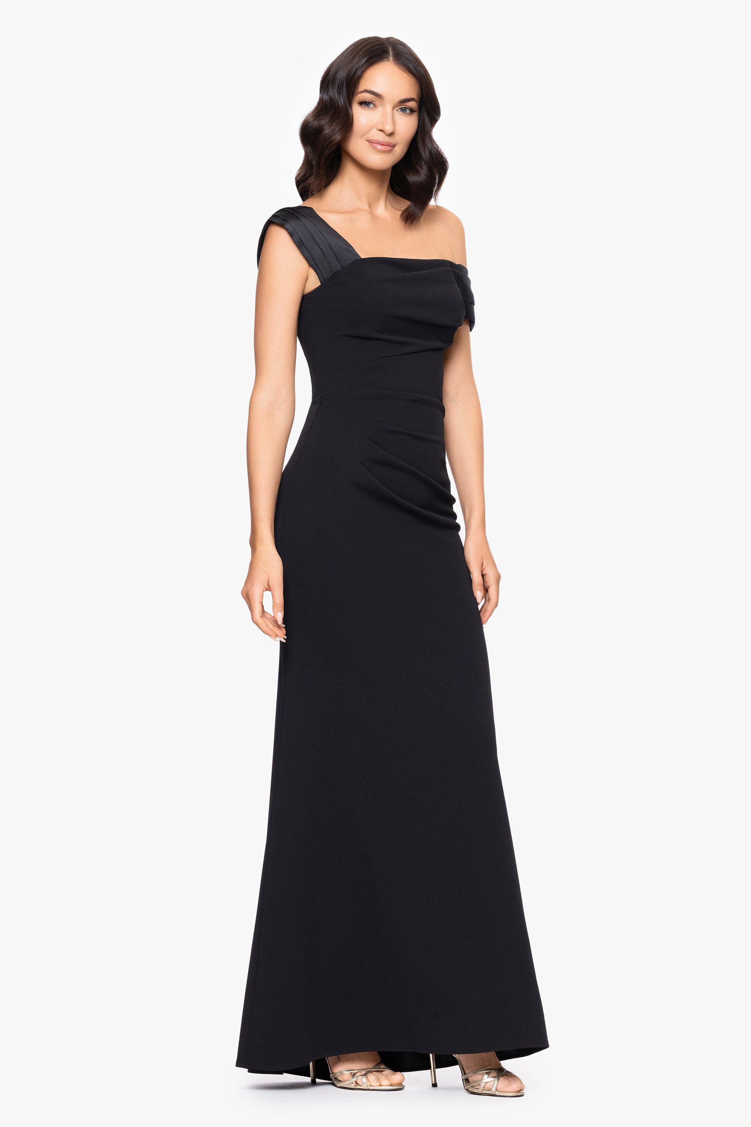 "Maureen" Scuba Crepe Drop Shoulder Floor Length Dress