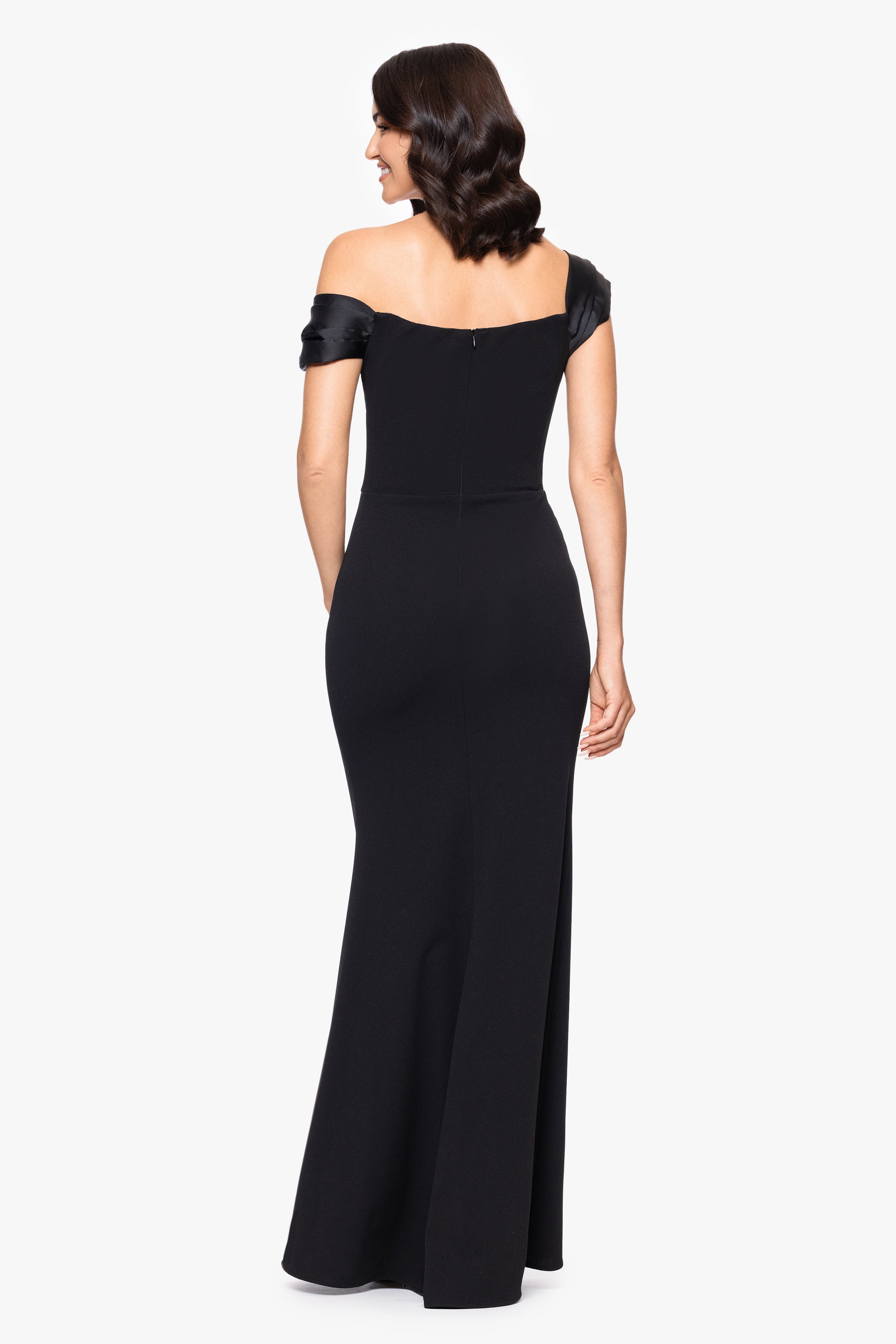"Maureen" Scuba Crepe Drop Shoulder Floor Length Dress