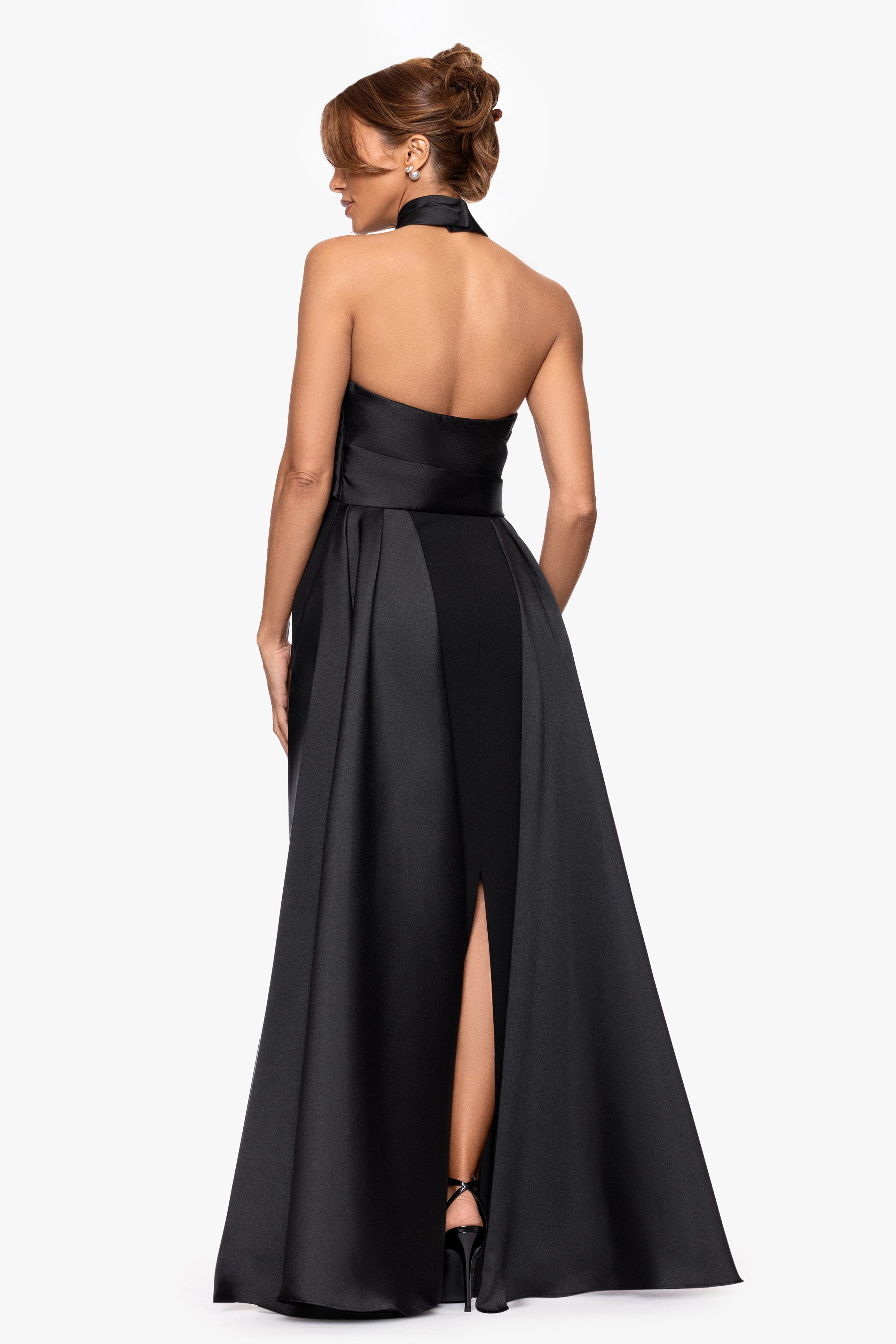 "Dina" Scuba Crepe Twist Halter Neck Floor Length Gown