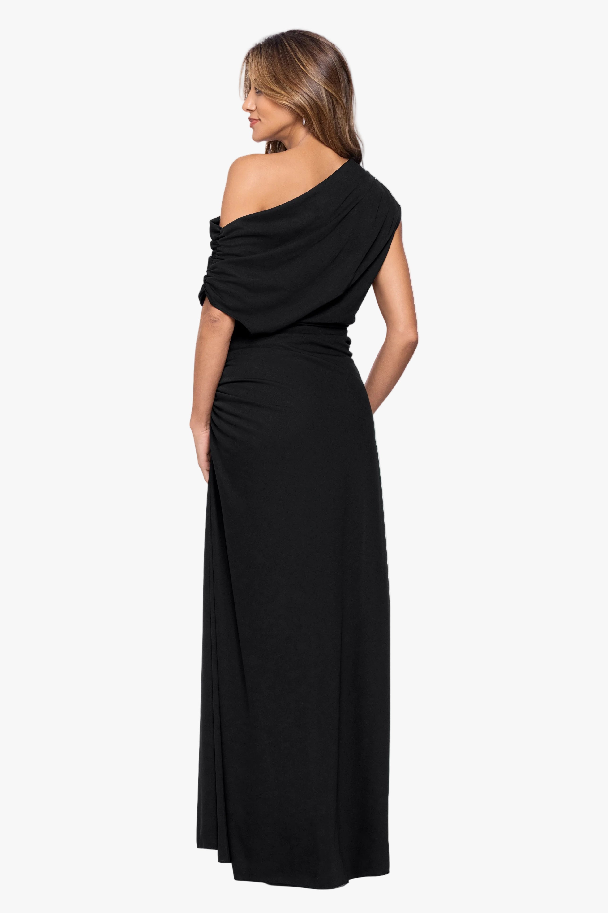 "Parker" Jersey Knit Off The Shoulder Ruched Dress
