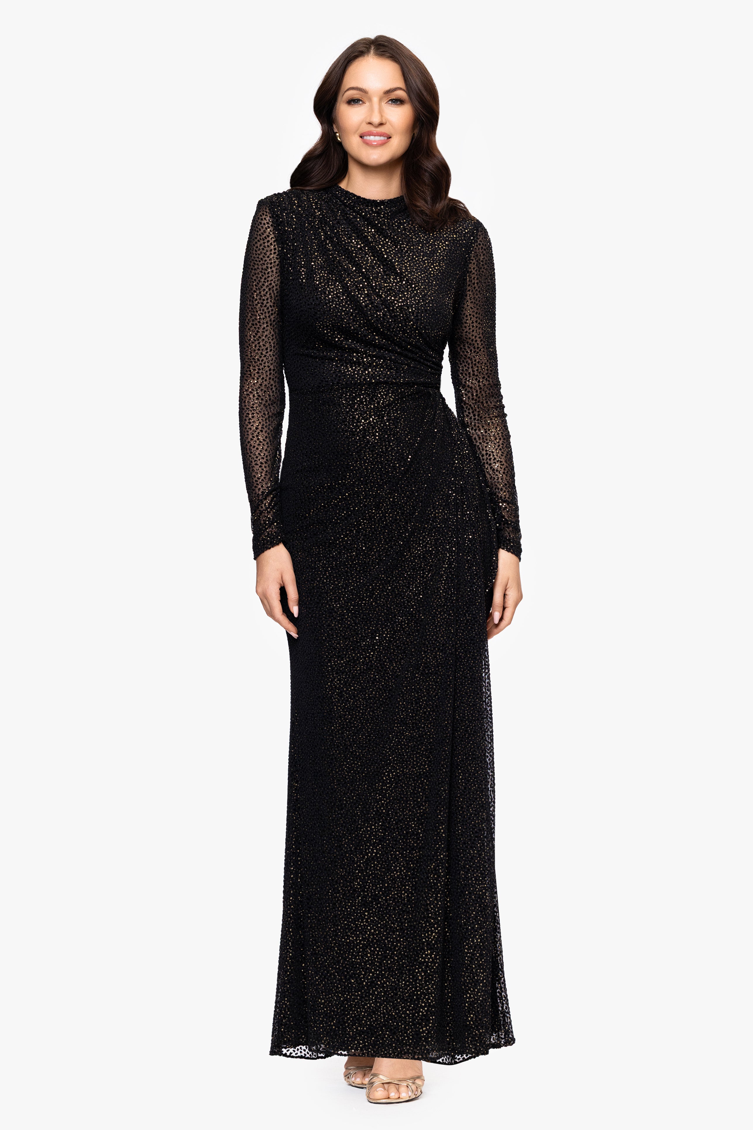 "Adelaide" Velvet Burnout Long Sleeve Floor Length Dress