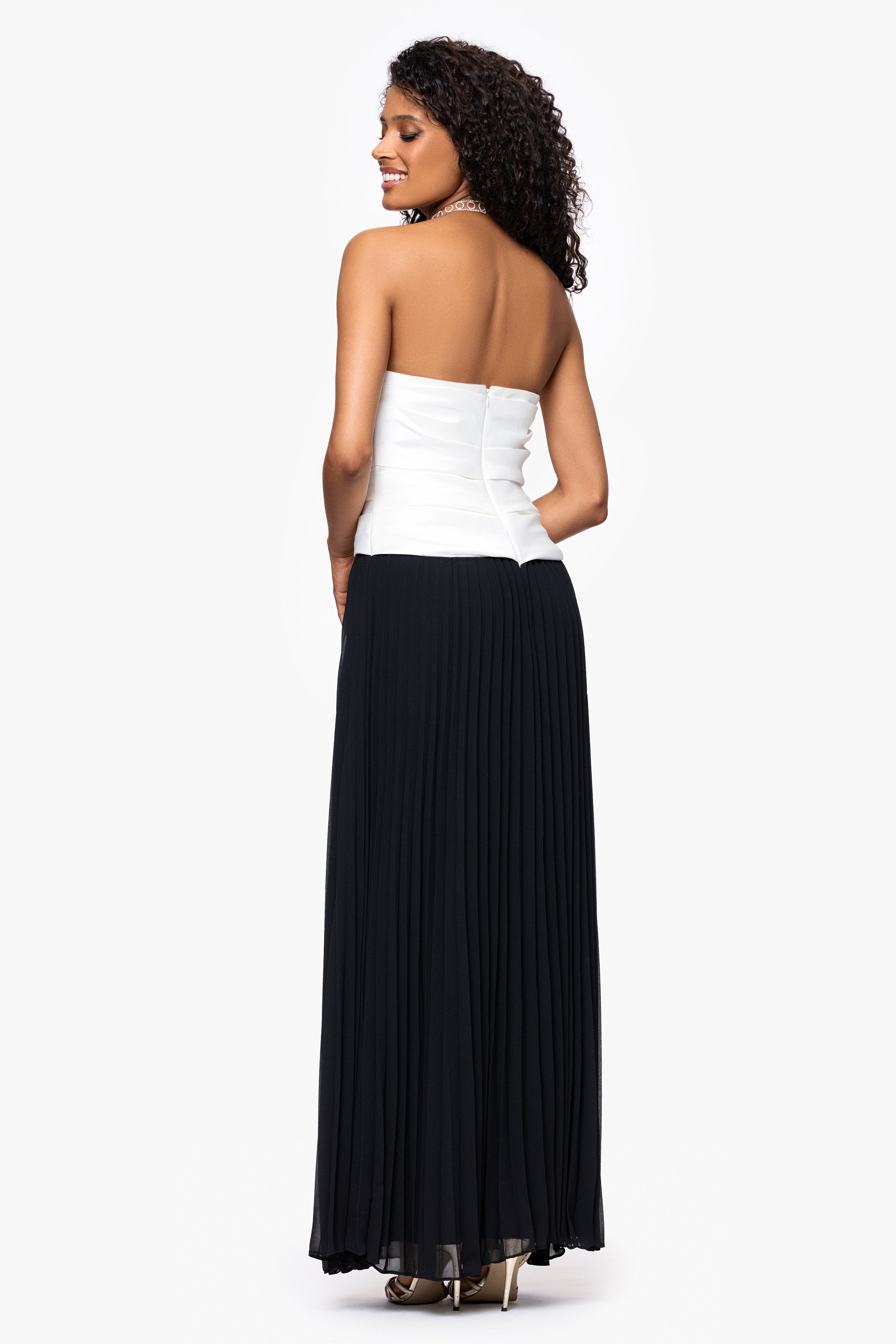 "Sierra" Satin Bodice and Chiffon Skirt Strapless Floor Length Dress