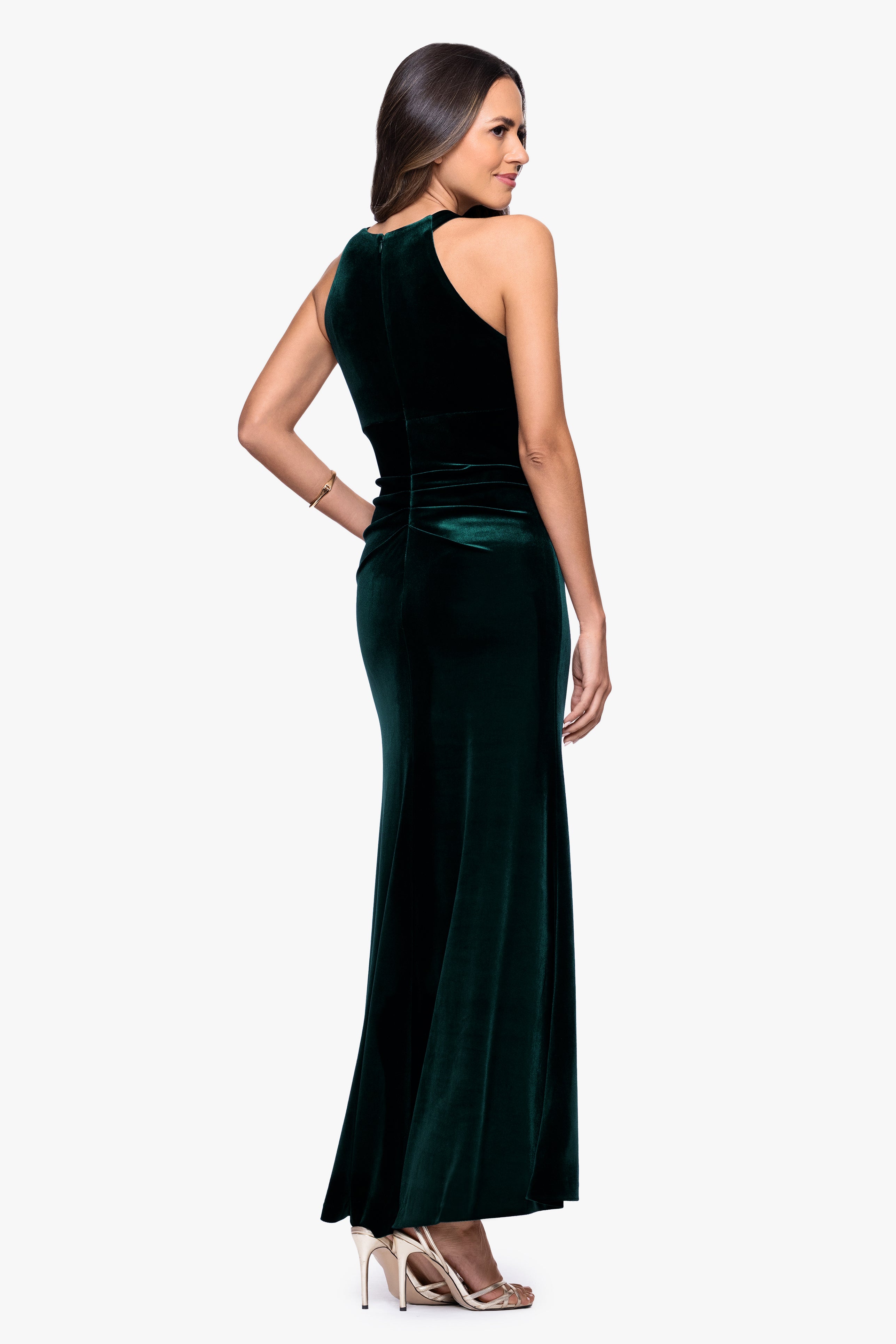 "Lucielle" Velvet Emellished Keyhole Neck Floor Length Dress