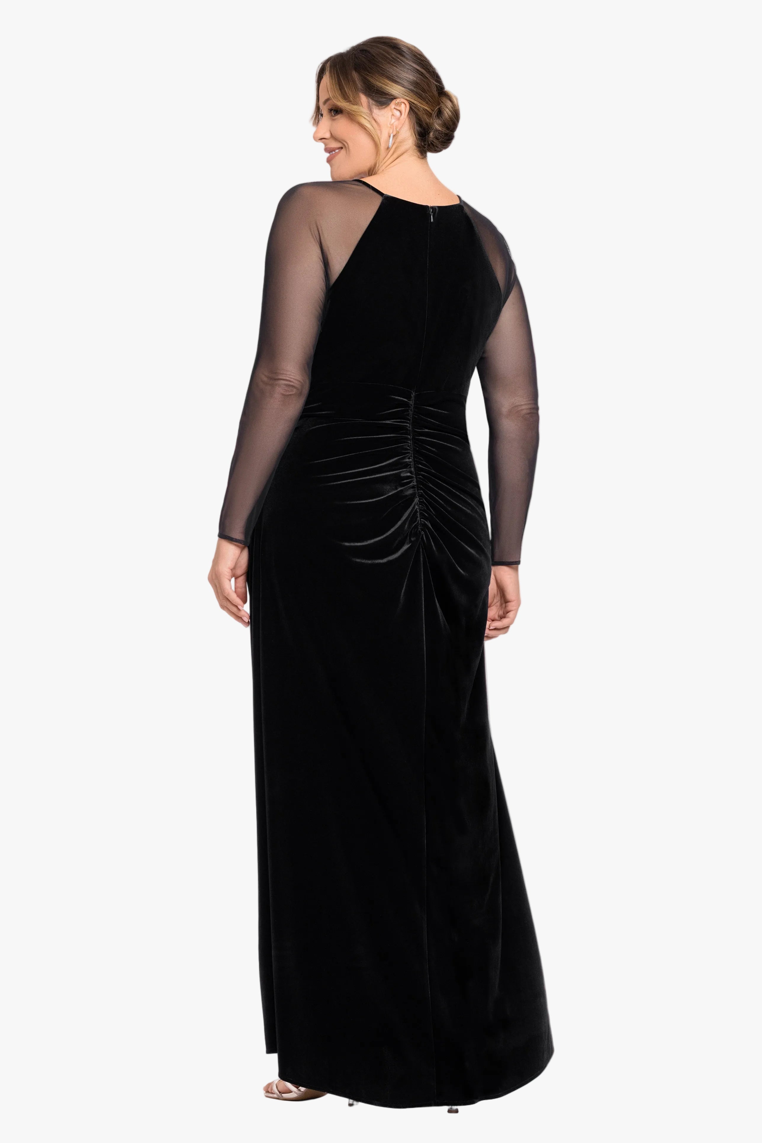 Plus "Paris" Velvet & Mesh Long Sleeve Dress
