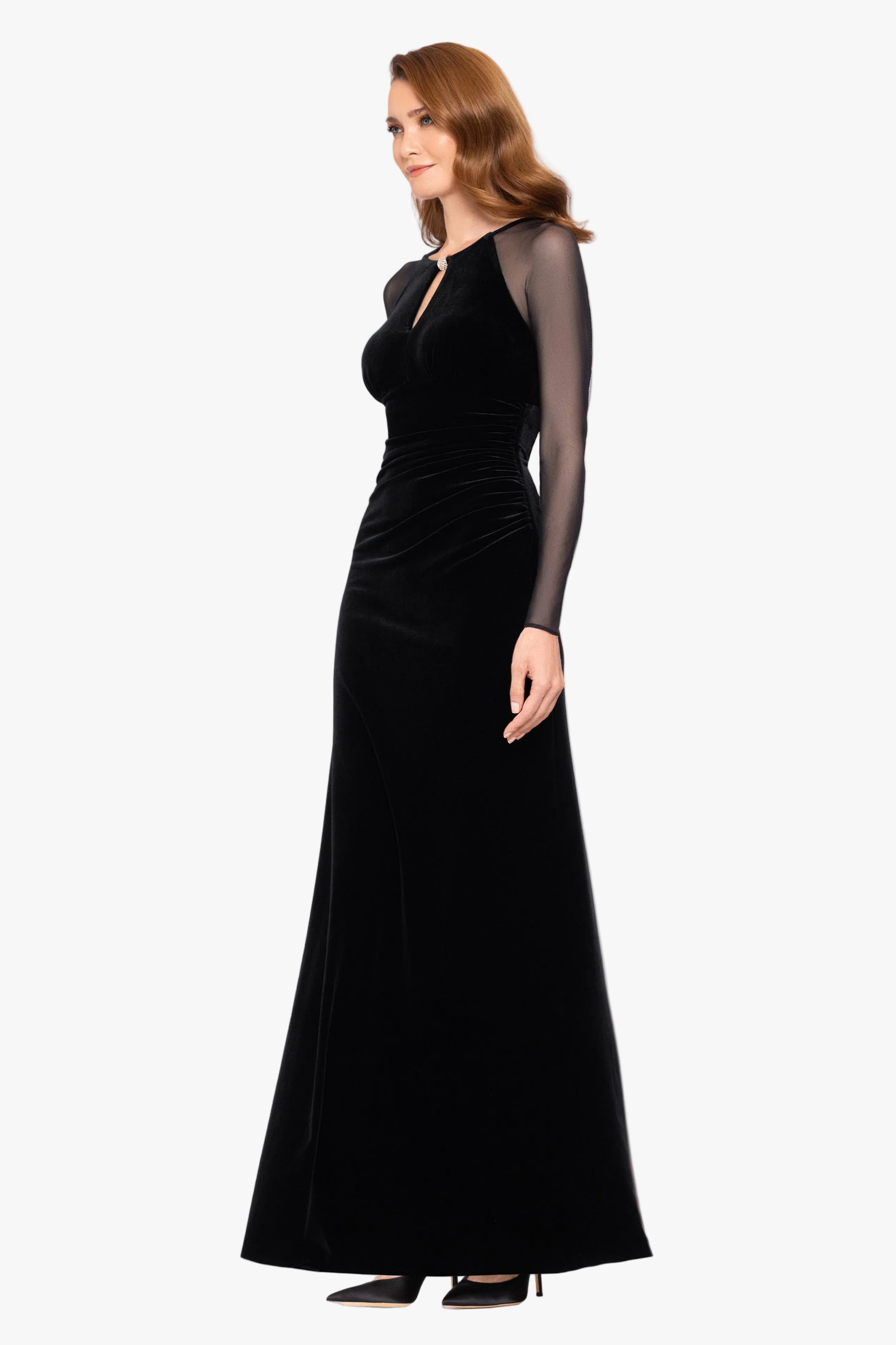 "Paris" Velvet & Mesh Long Sleeve Dress