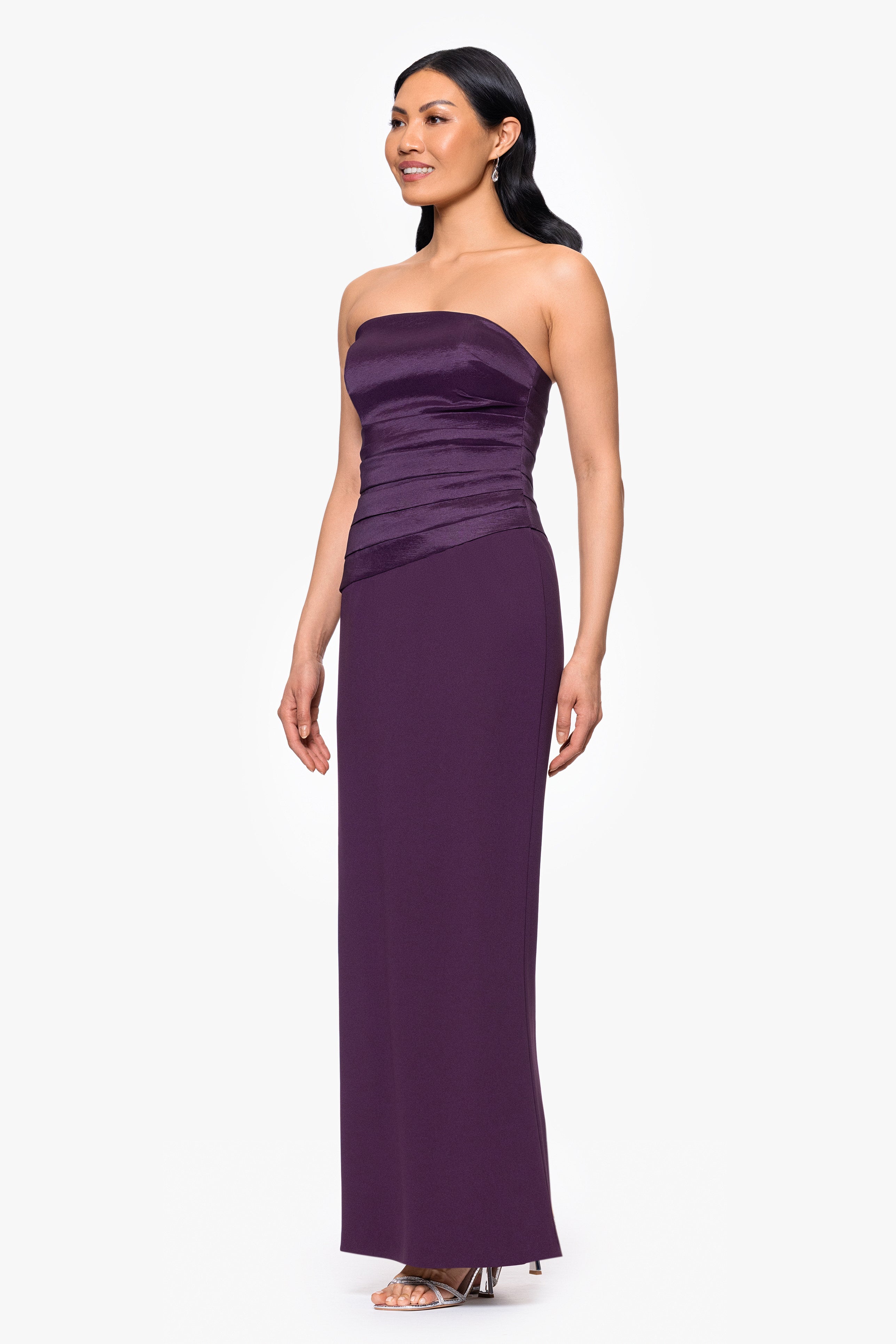 "Amaya" Scuba Crepe and Taffeta Bodice Strapless Floor Length Dress