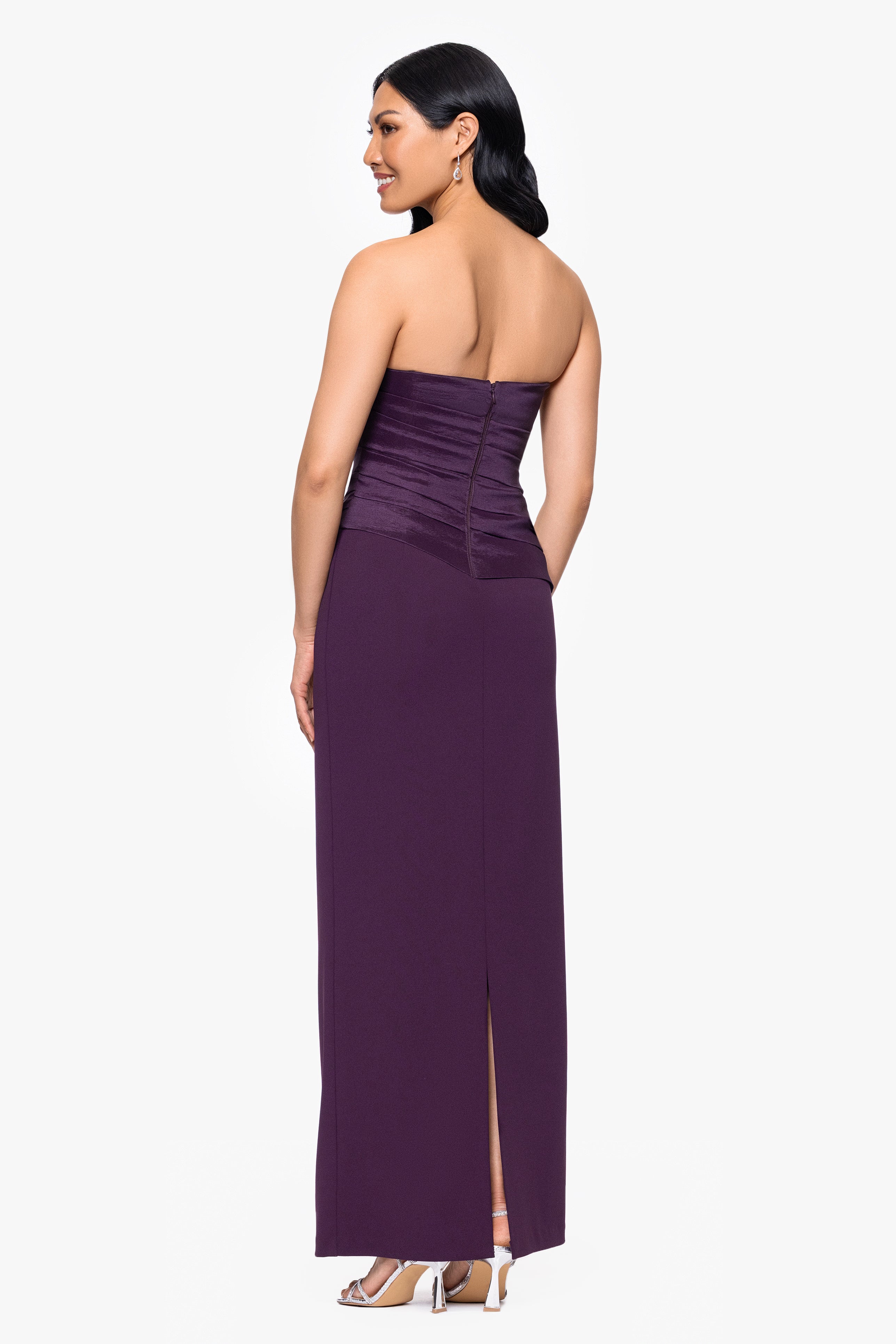 "Amaya" Scuba Crepe and Taffeta Bodice Strapless Floor Length Dress