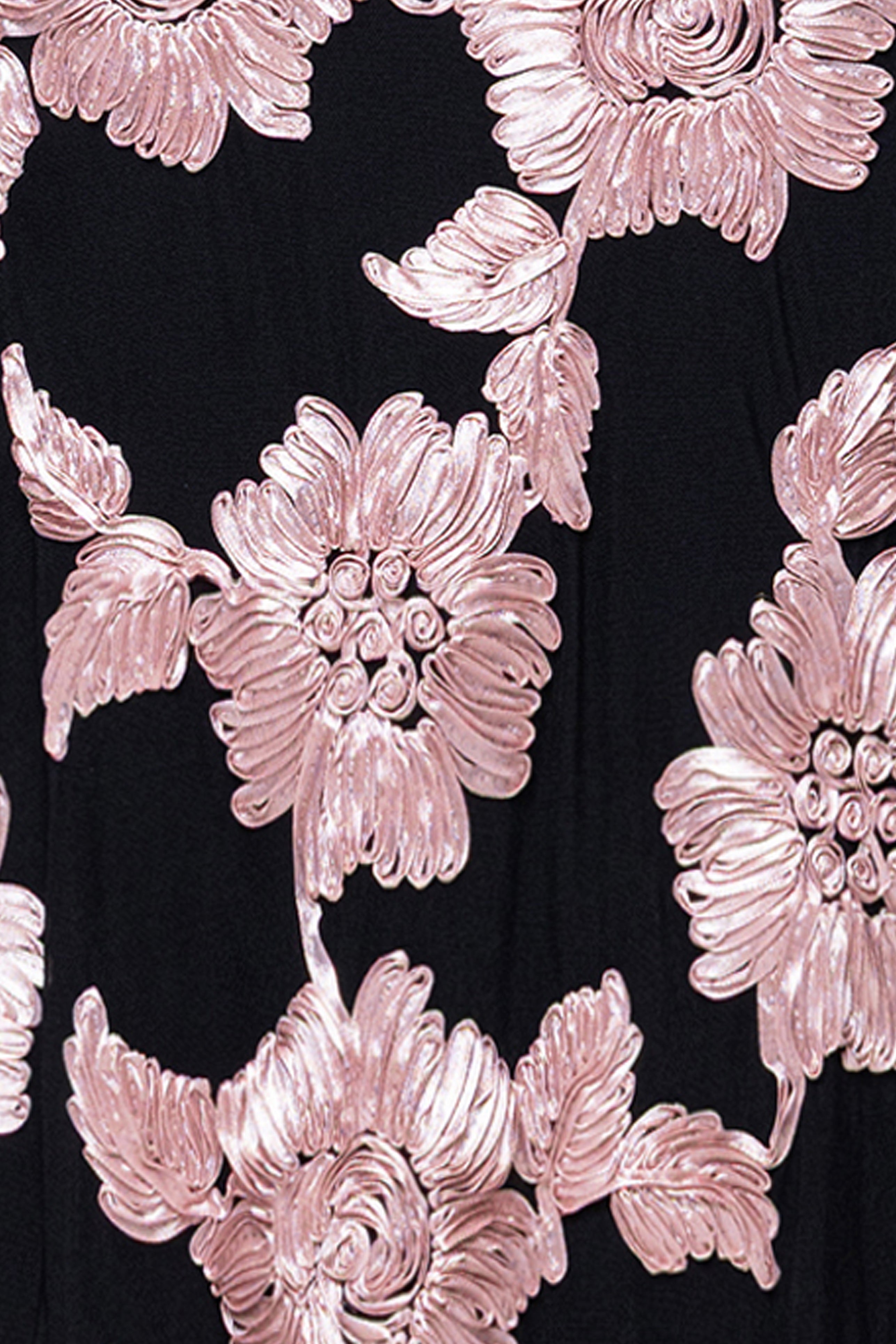 "Luciana" Soutache Mesh Waist Tie Long Sleeve Floor Length Dress