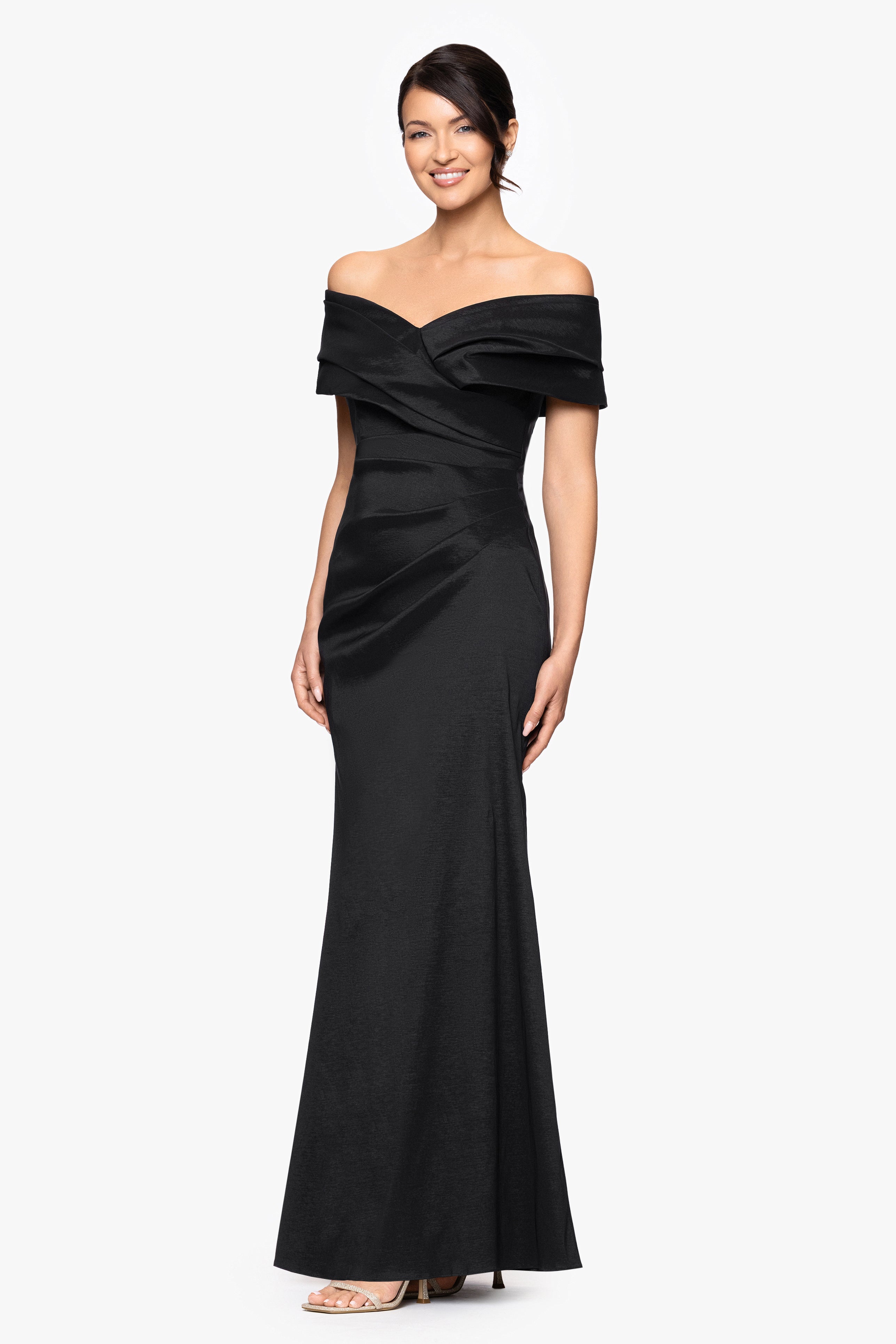 "Raquel" Taffeta Off the Shoulder Floor Length Dress