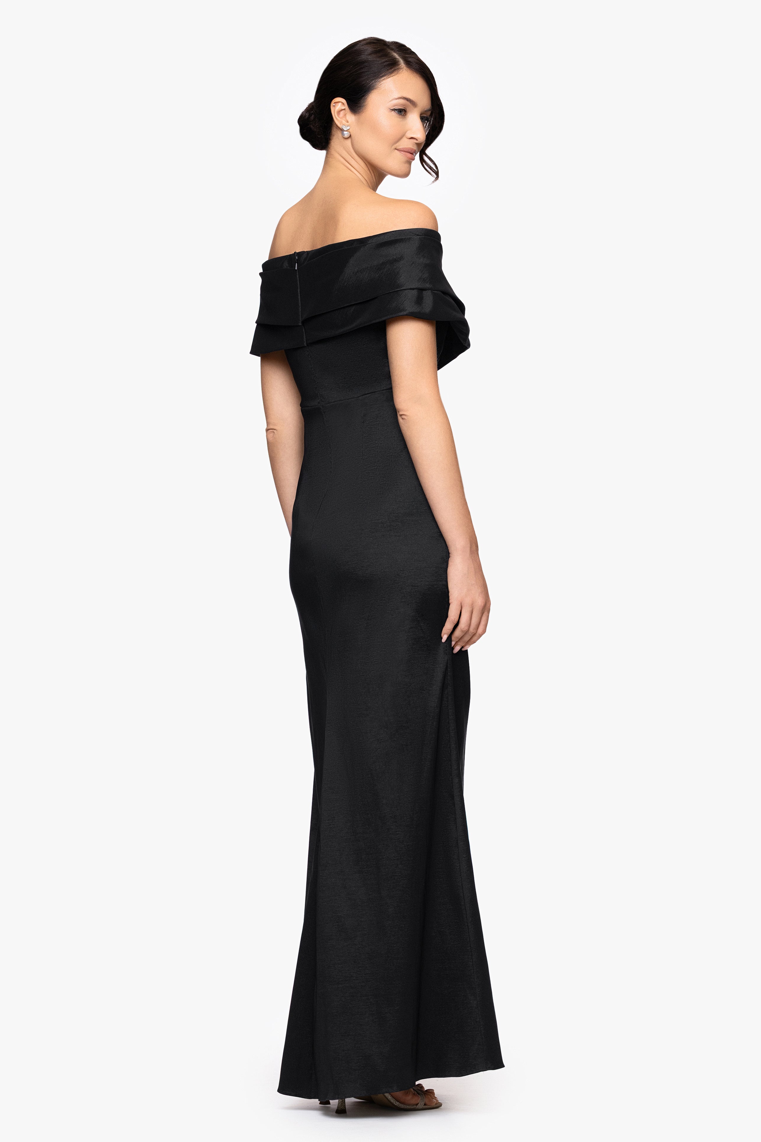 "Raquel" Taffeta Off the Shoulder Floor Length Dress