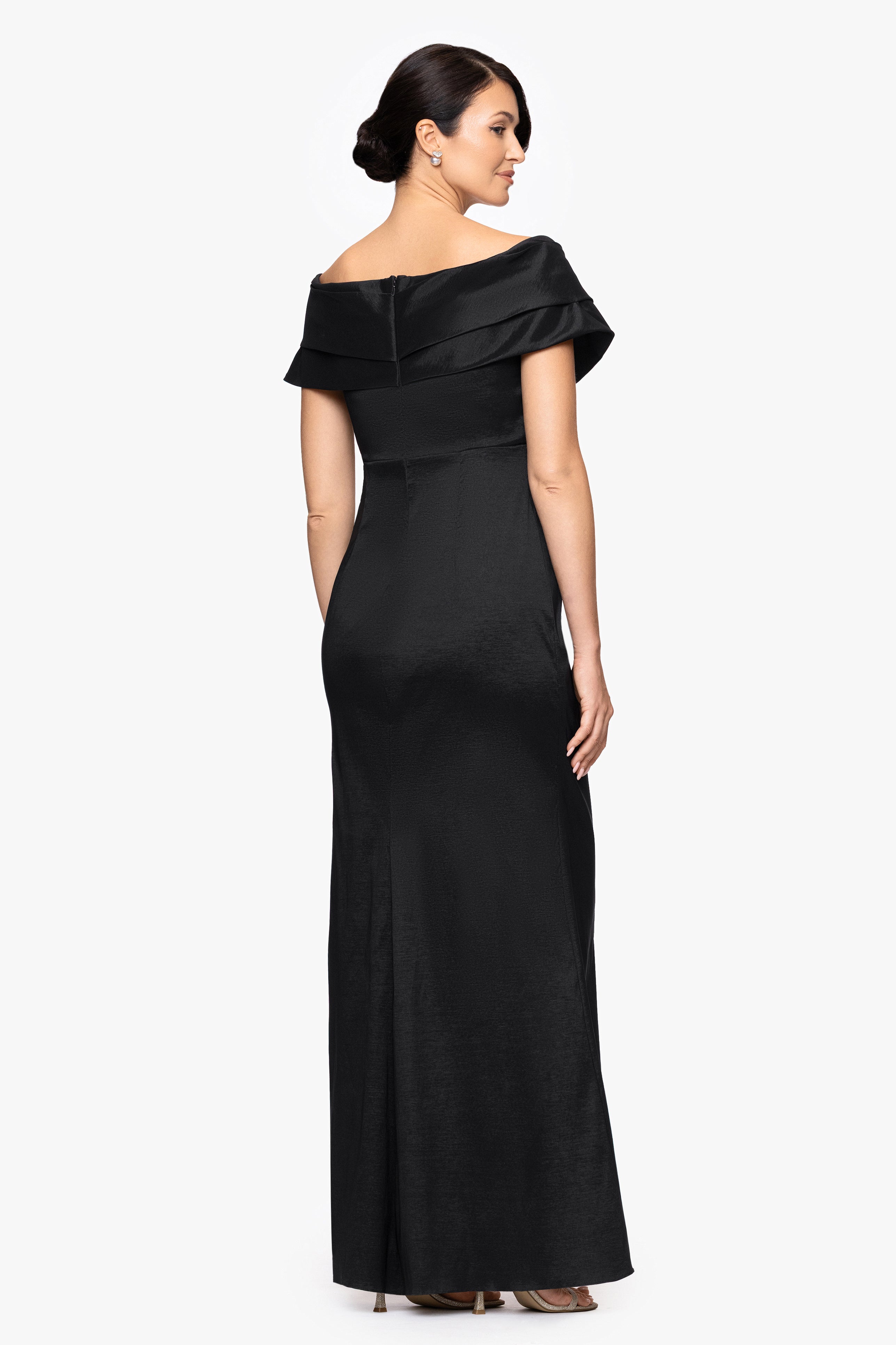 "Raquel" Taffeta Off the Shoulder Floor Length Dress
