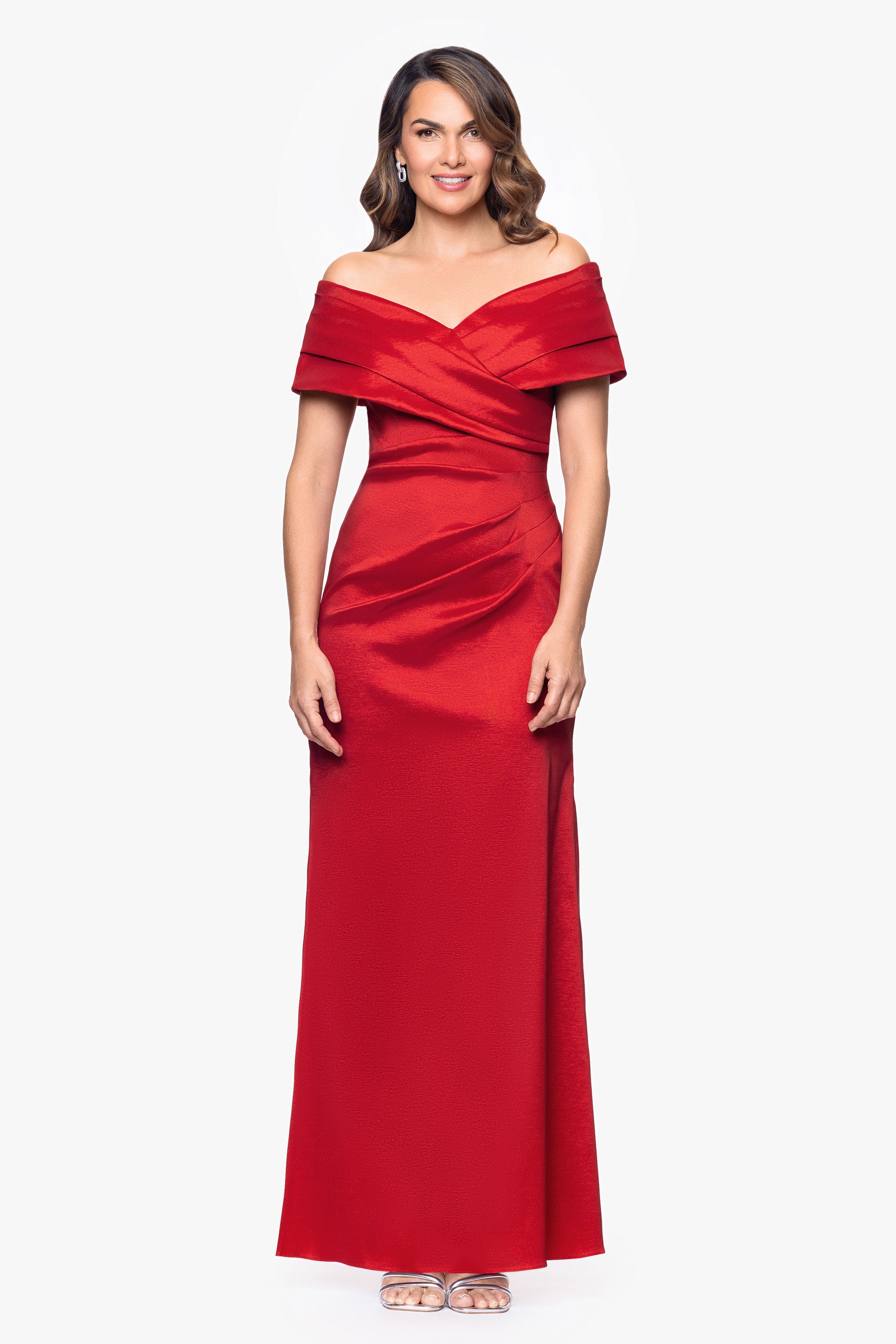 "Raquel" Taffeta Off the Shoulder Floor Length Dress