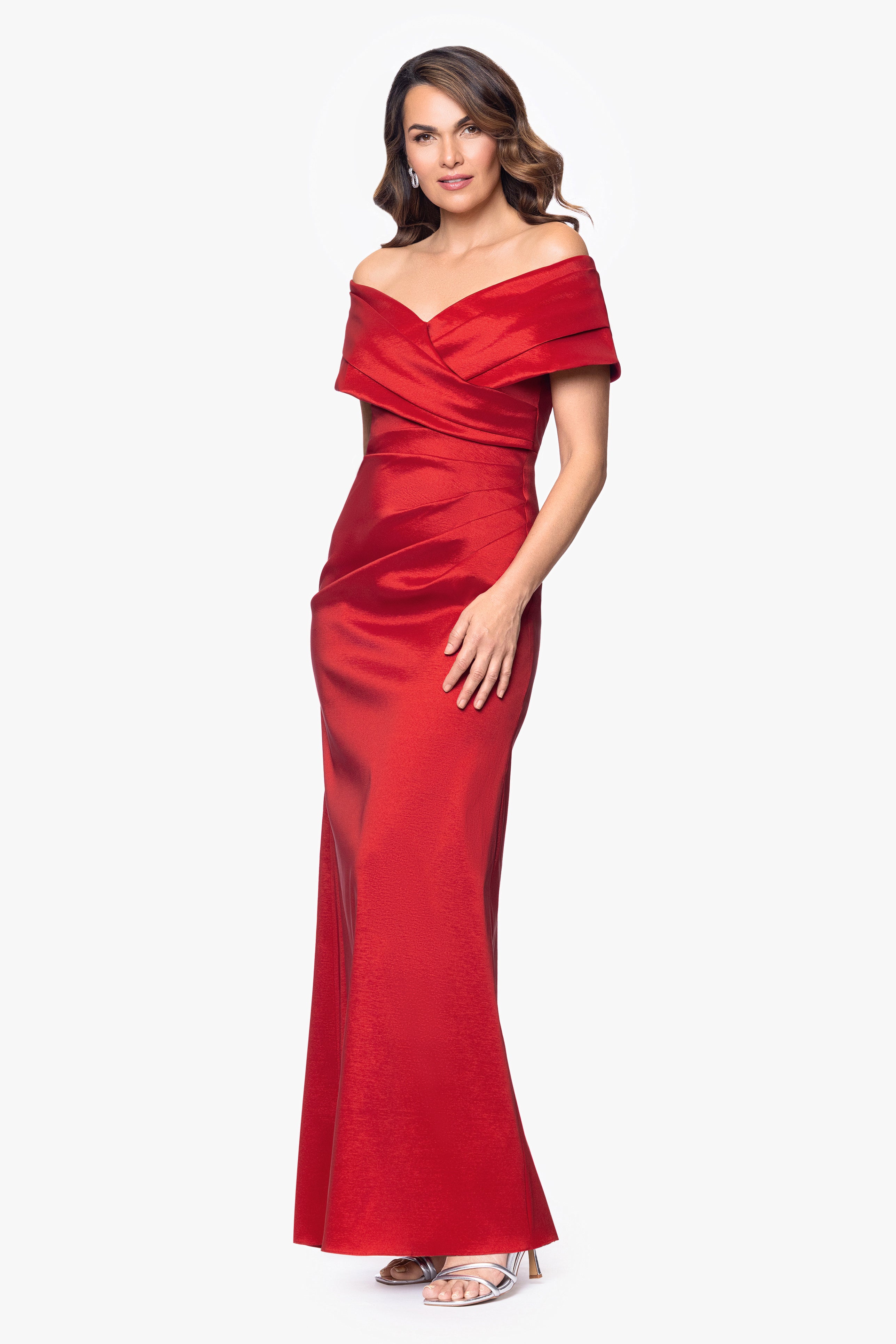 "Raquel" Taffeta Off the Shoulder Floor Length Dress