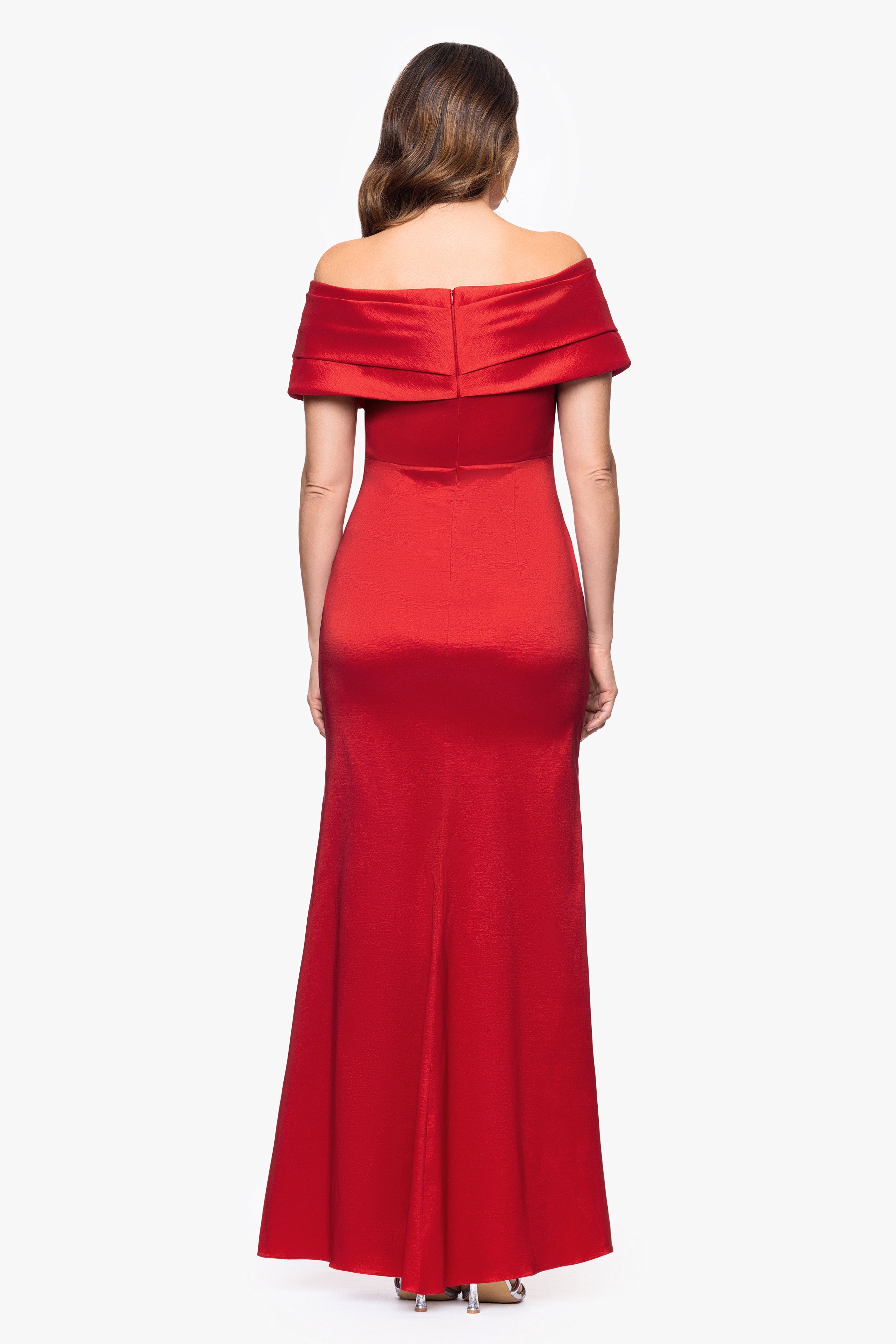 "Raquel" Taffeta Off the Shoulder Floor Length Dress