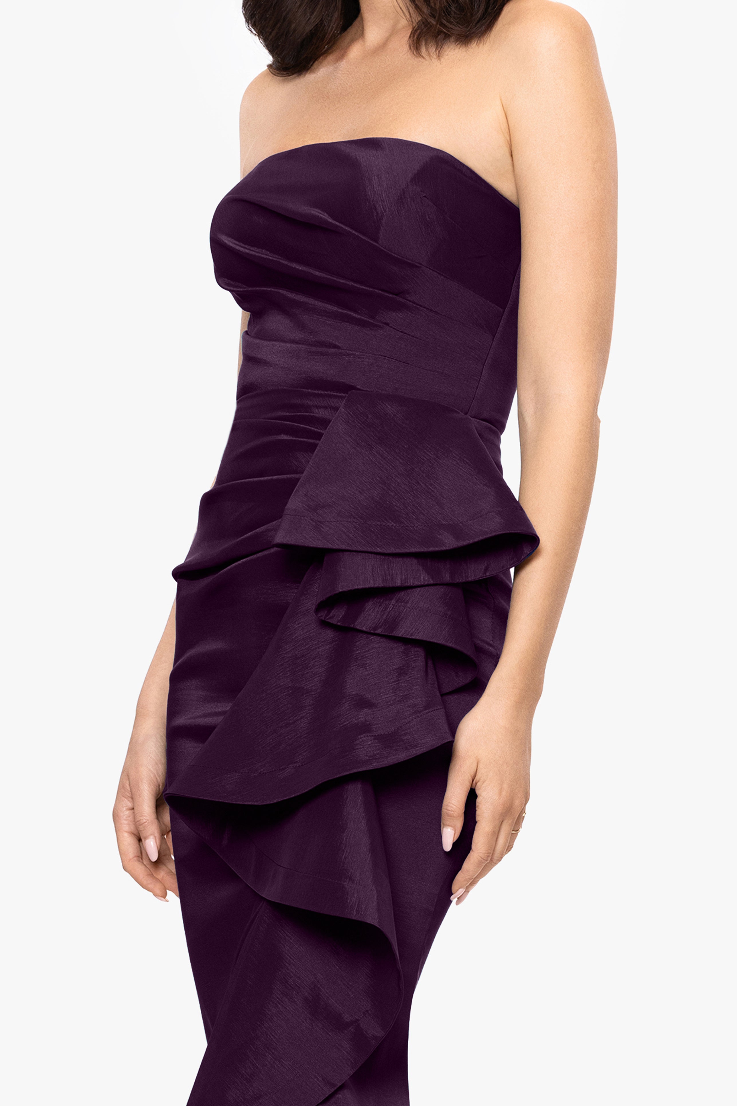 "Rowan" Taffeta Strapless Ruffle Floor Length Dress