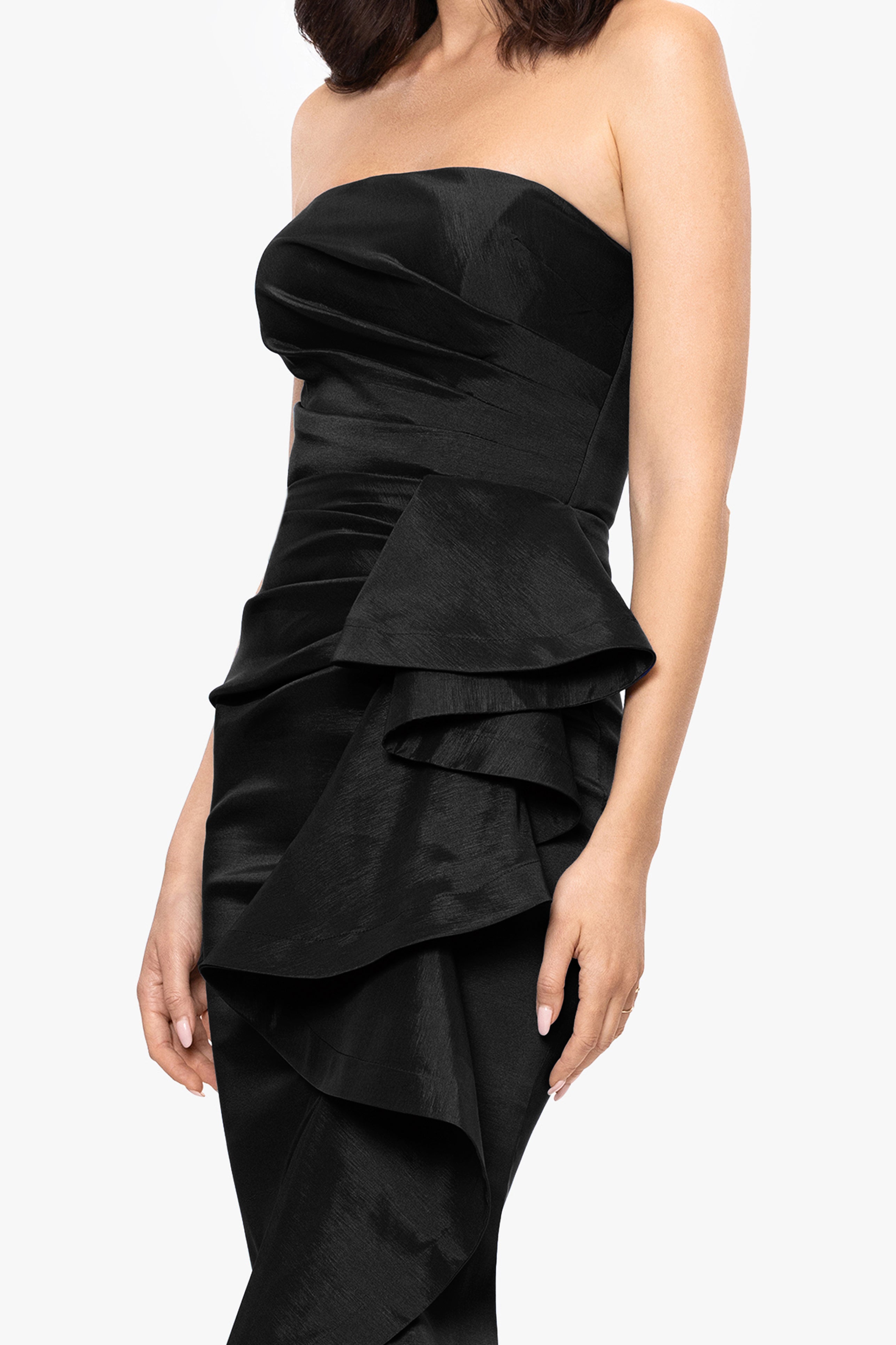 "Rowan" Taffeta Strapless Ruffle Floor Length Dress