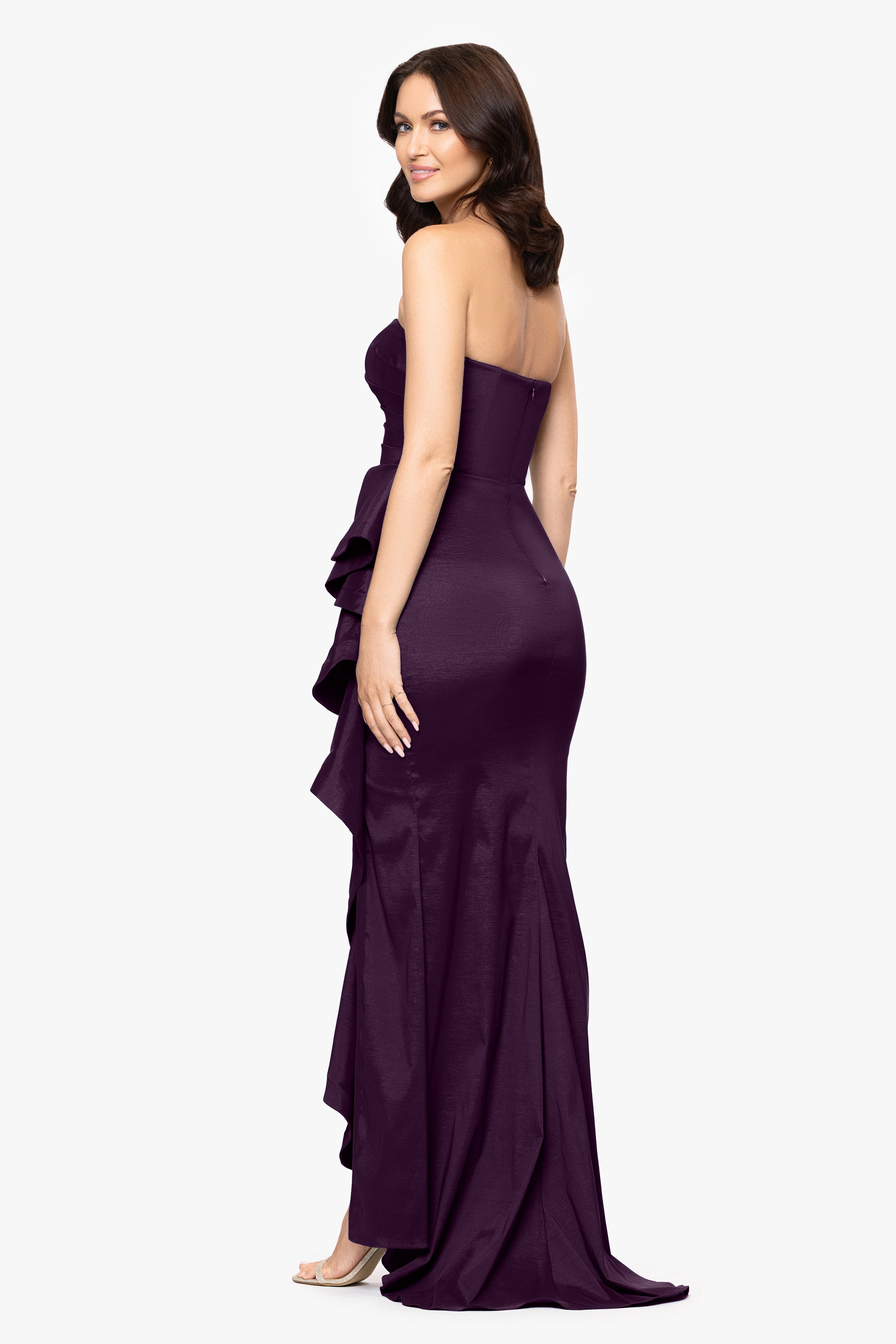 "Rowan" Taffeta Strapless Ruffle Floor Length Dress