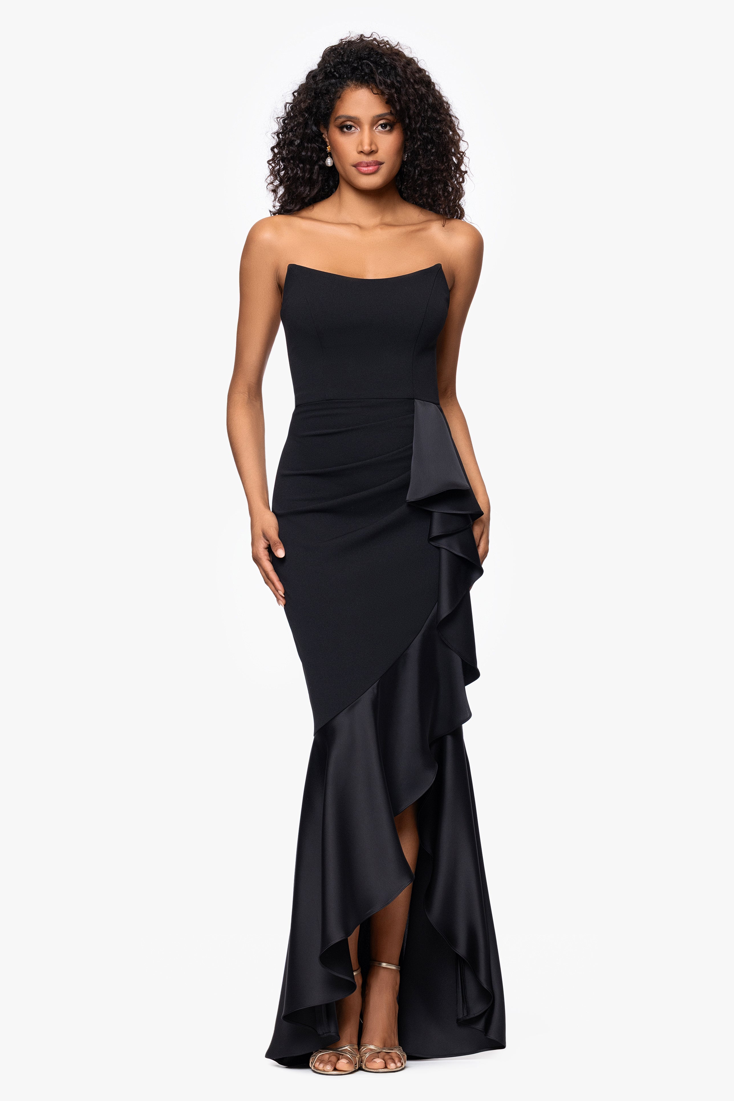 "Sierra" Scuba Crepe and Satin Strapless Floor Length Dress