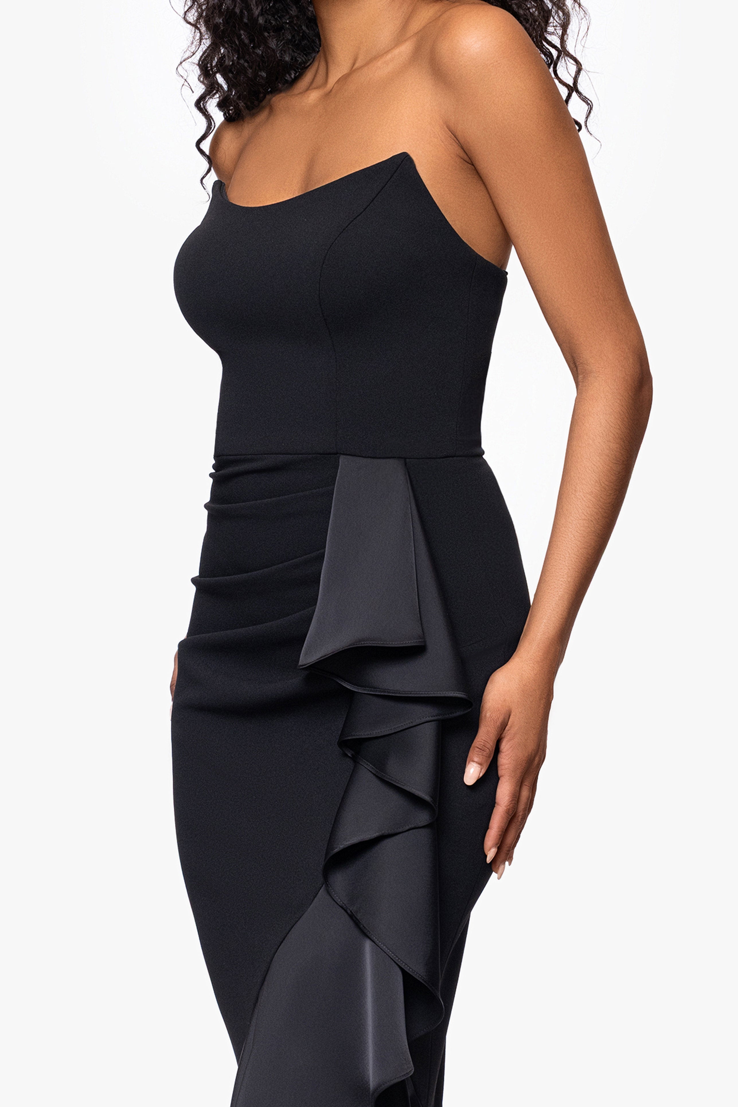 "Sierra" Scuba Crepe and Satin Strapless Floor Length Dress