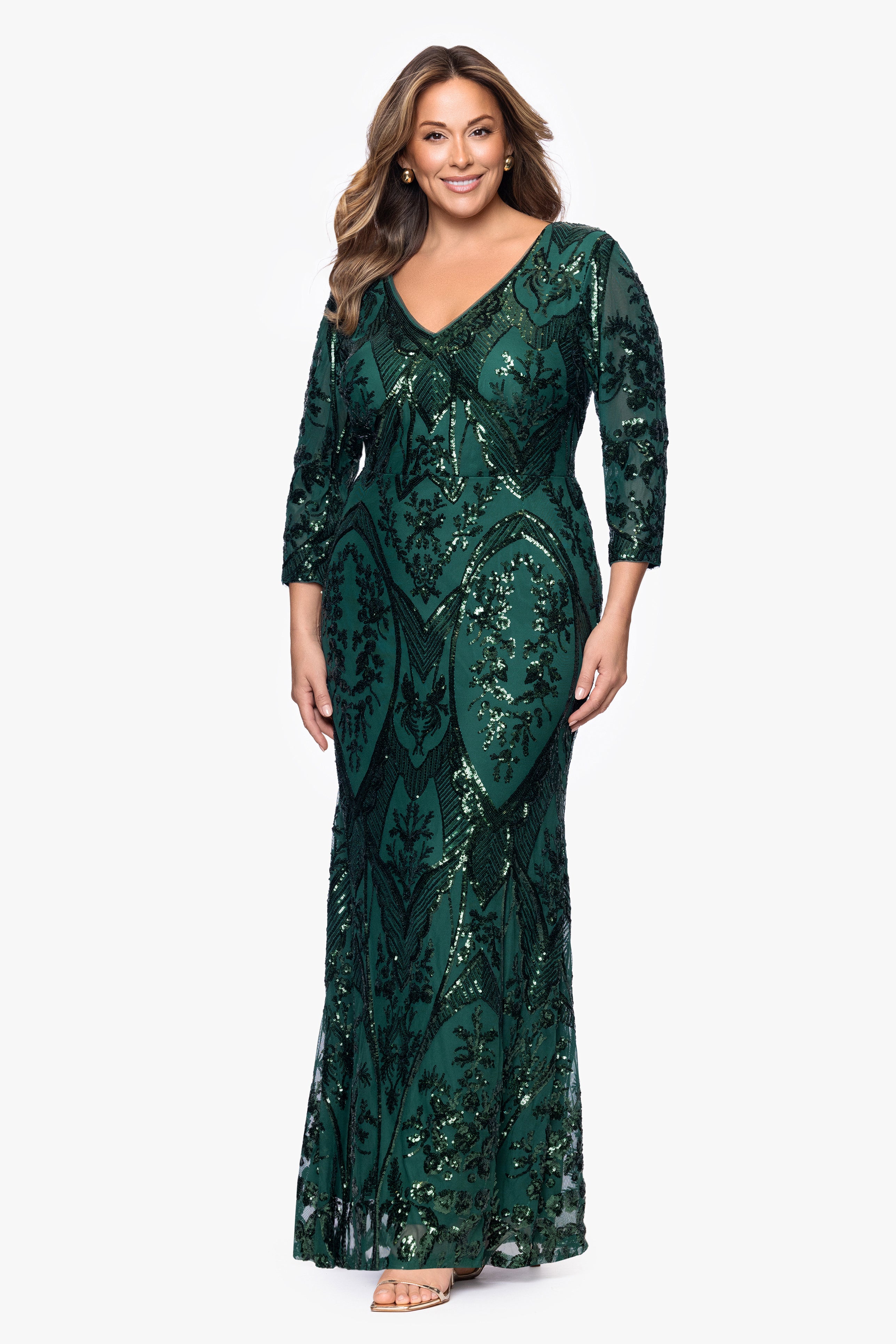 Plus "Samara" Sequin V-Neck Floor Length Dress
