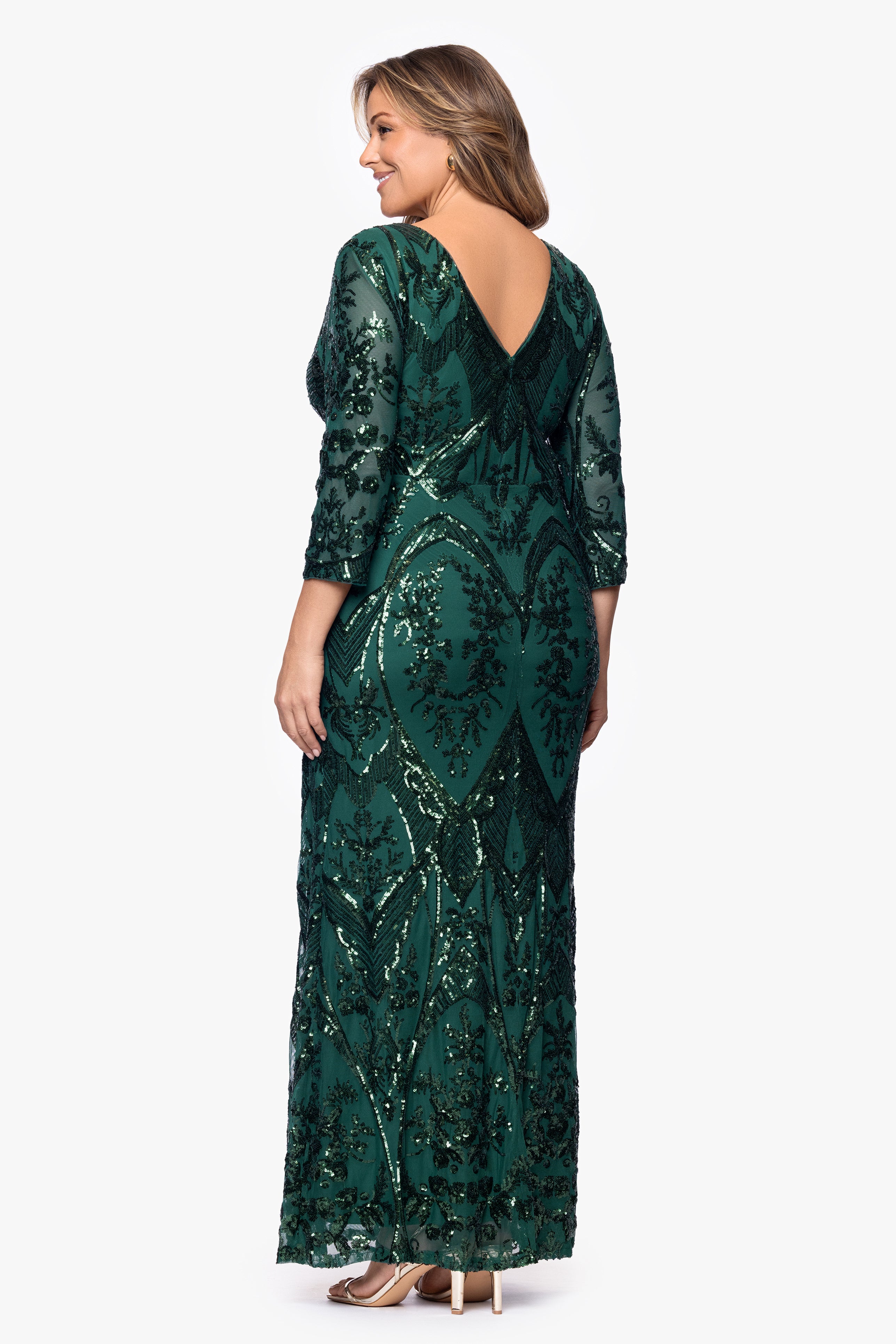 Plus "Samara" Sequin V-Neck Floor Length Dress