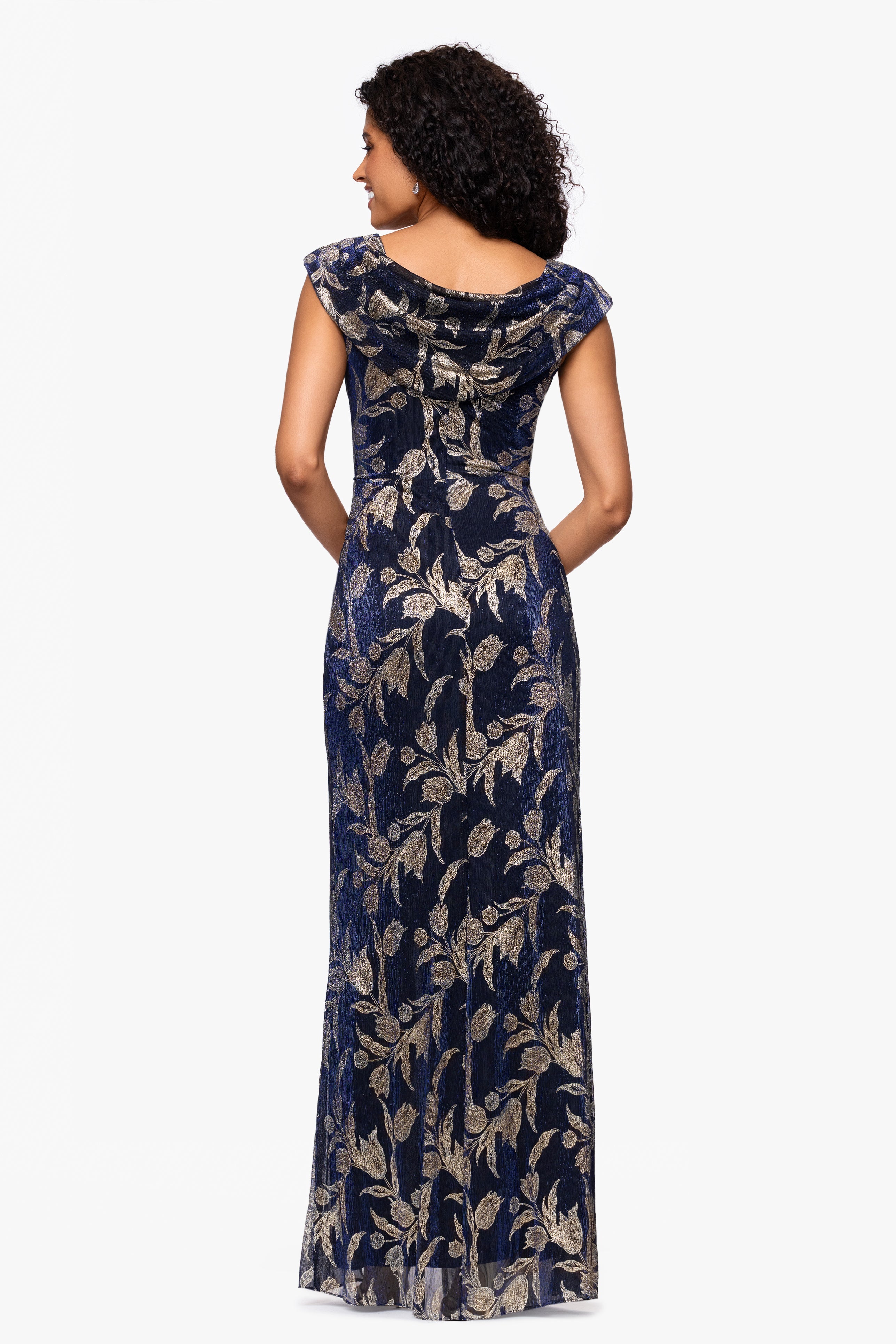 "Vanna" Foil Print Scoop Neck Floor Length Dress
