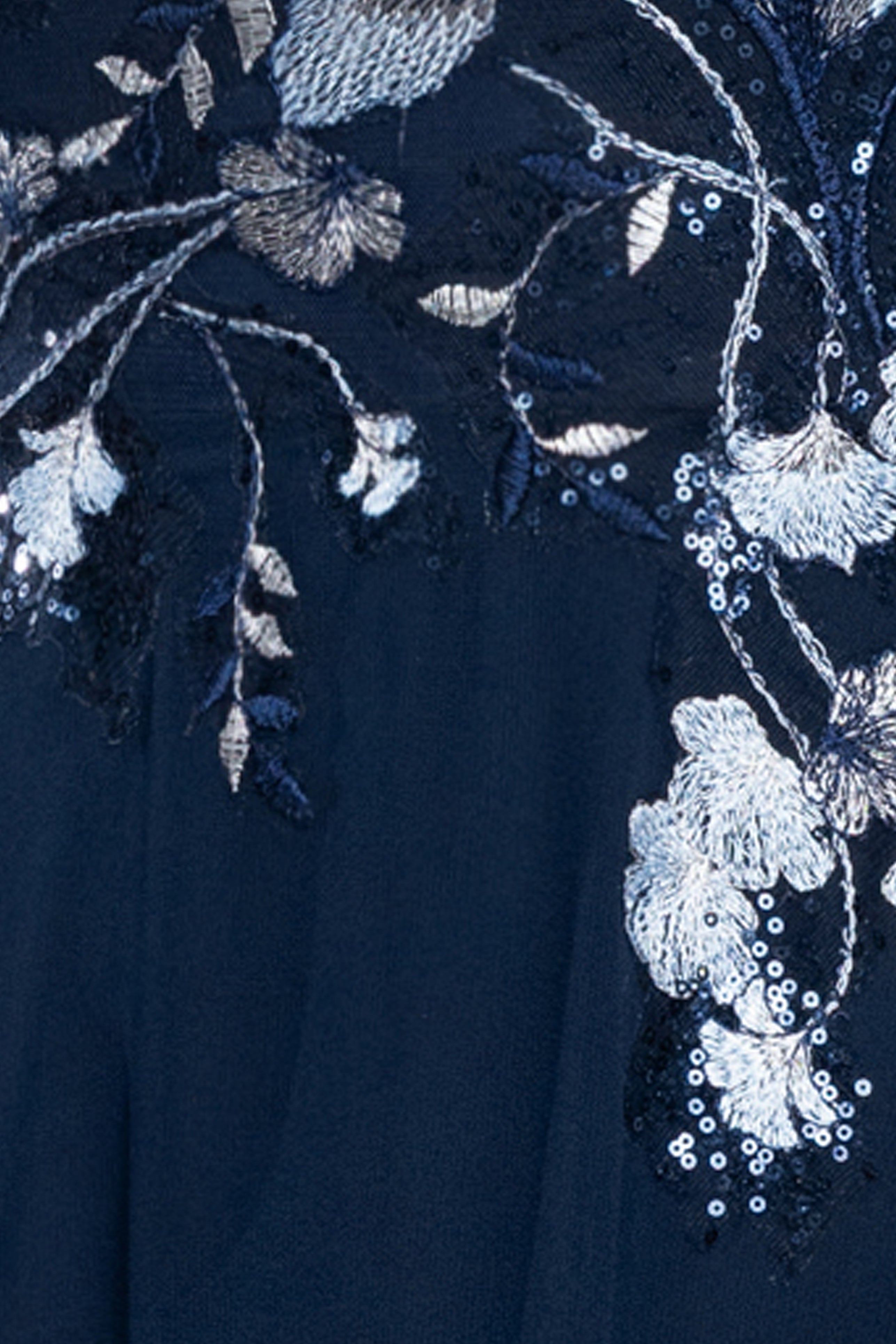 Petite "Isabella" Embroidered Chiffon Long Sleeve Long Dress
