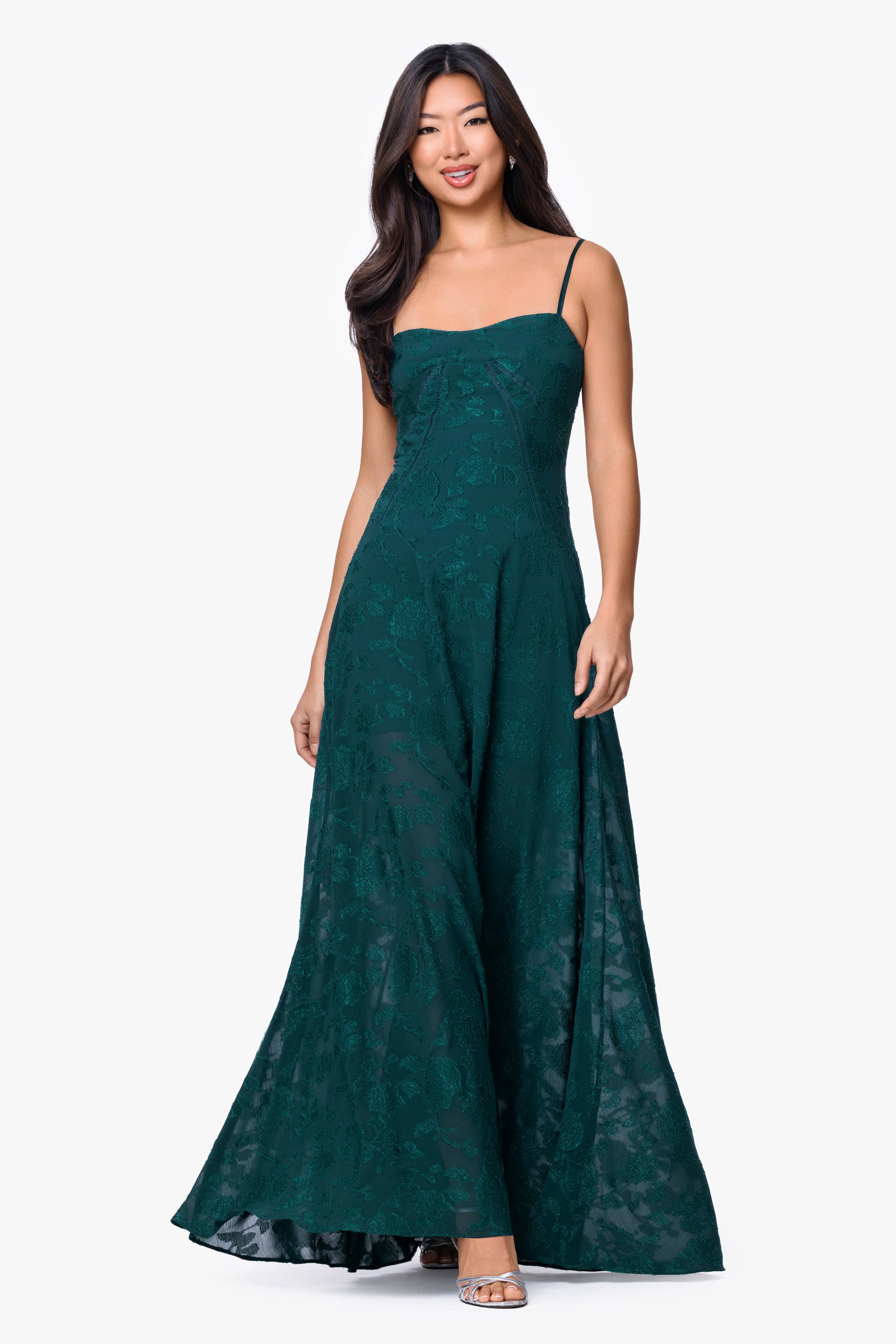 "Drew" Jacquard & Chiffon Spaghetti Tie Dress