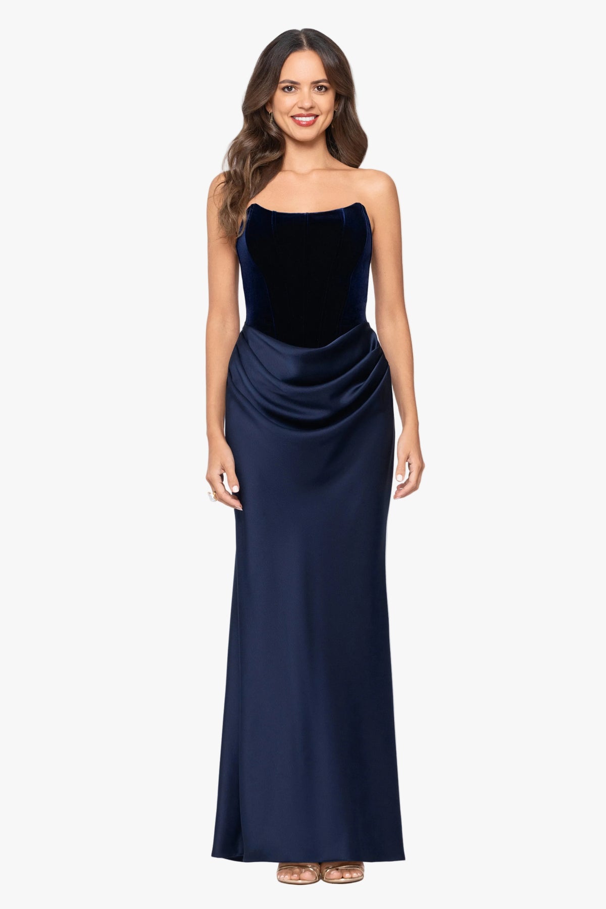 "Lynn" Velvet & Satin Strapless Gown