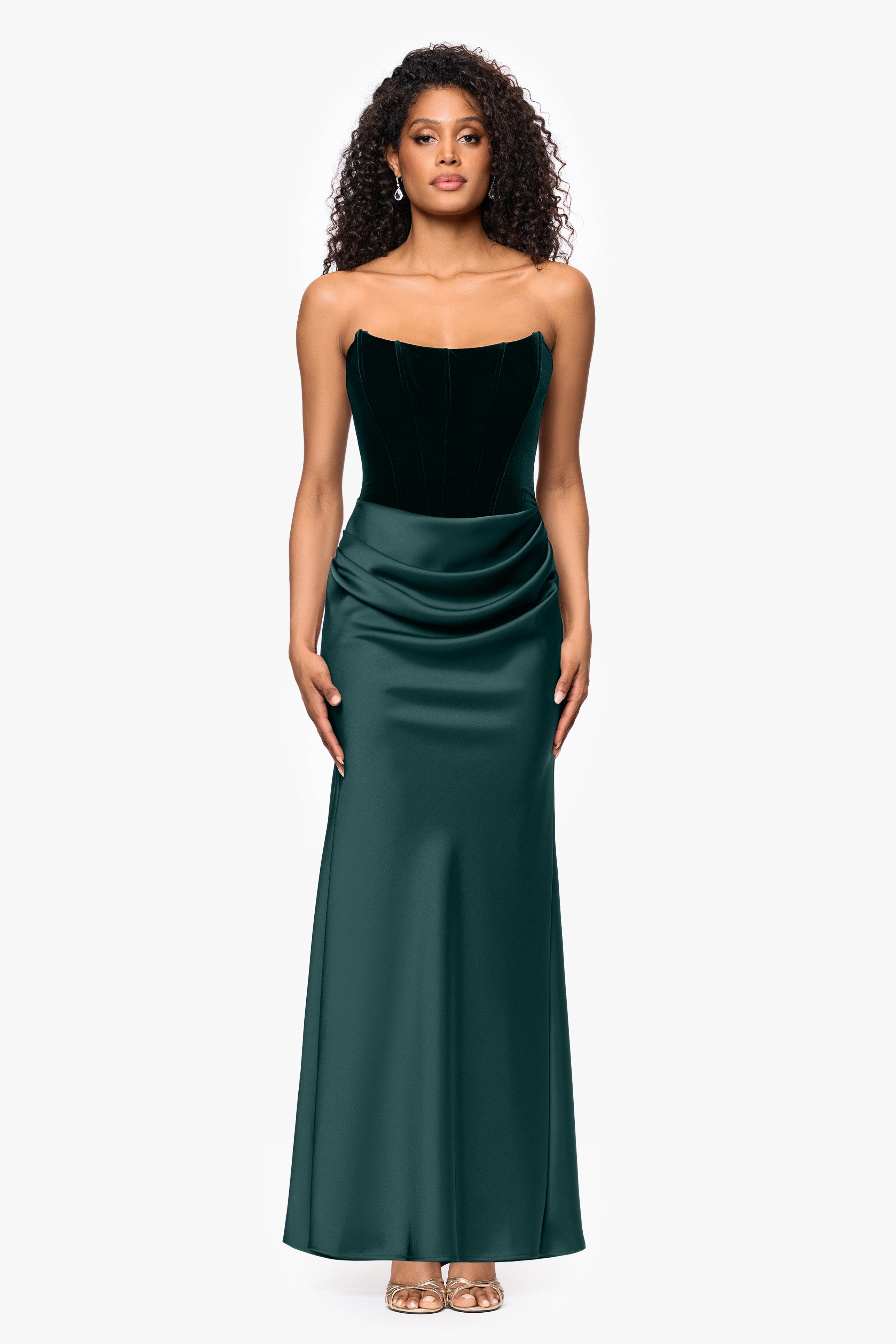 "Lynn" Velvet & Satin Strapless Gown