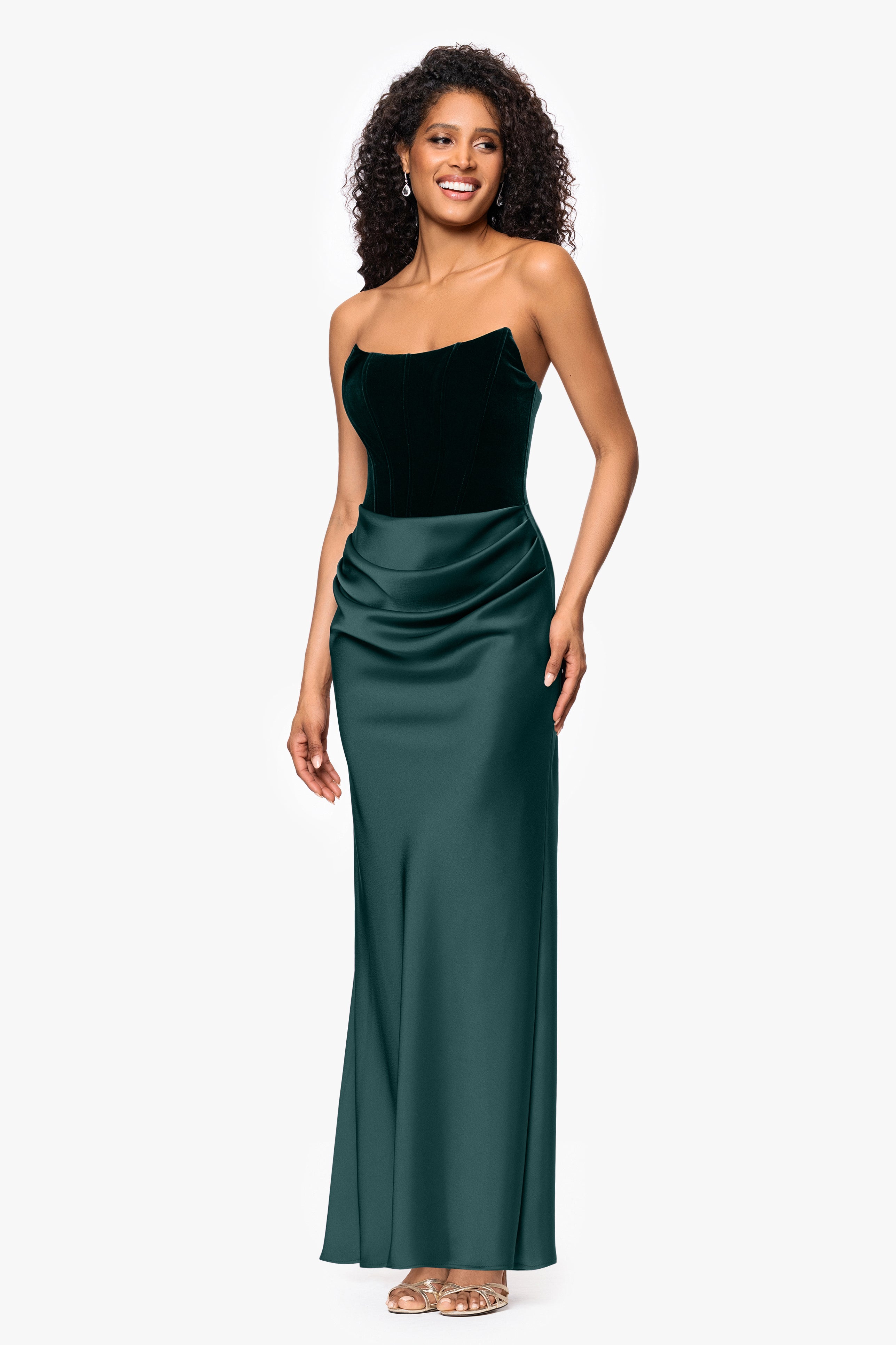 "Lynn" Velvet & Satin Strapless Gown