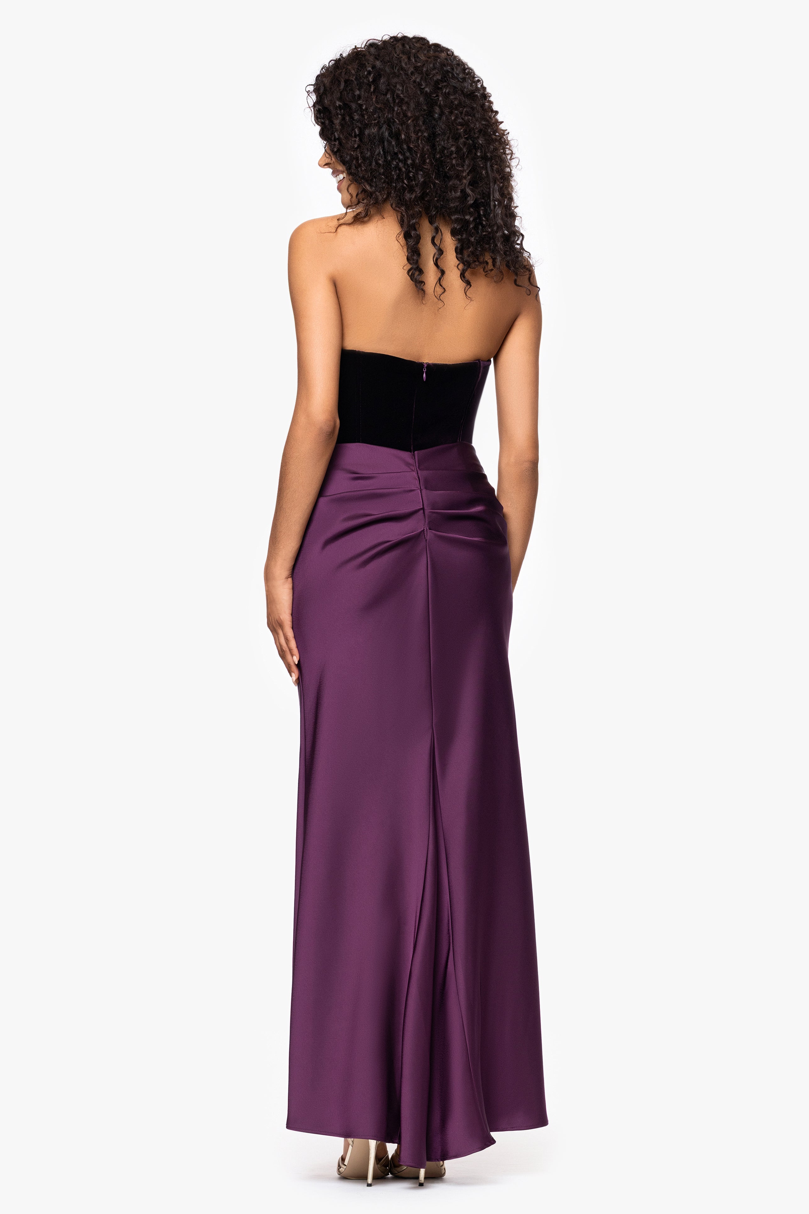 "Lynn" Long Strapless Velvet and Satin Gown