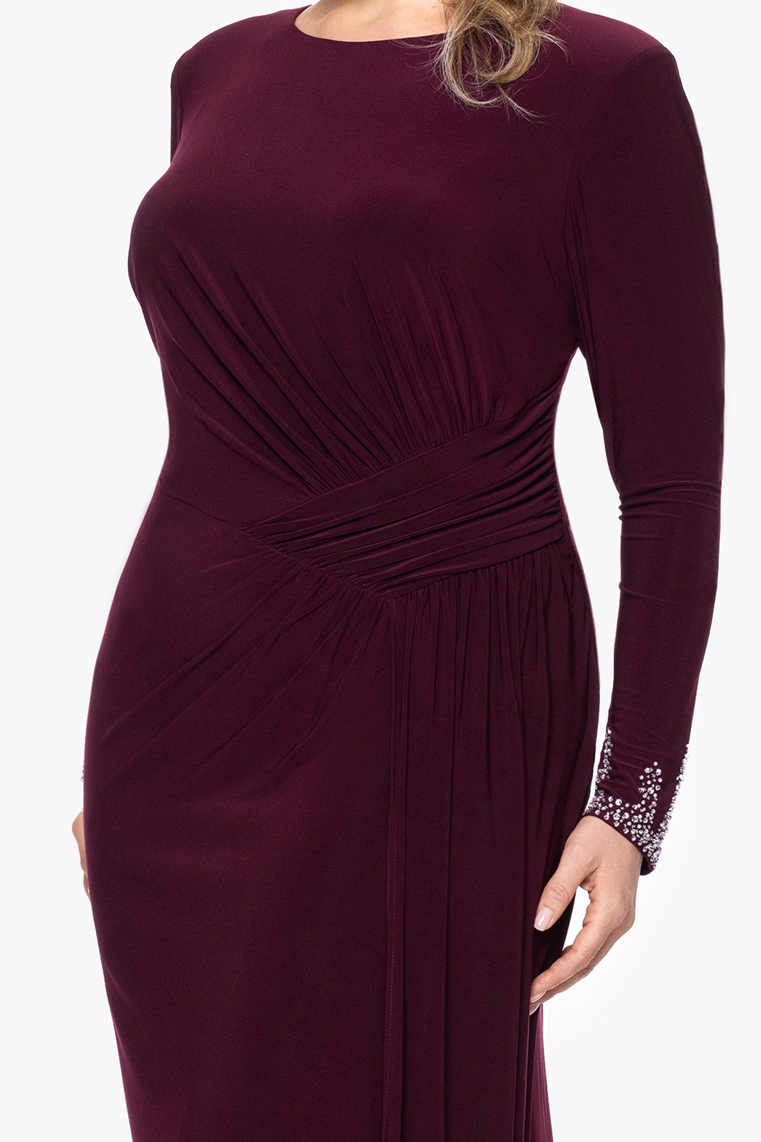 Plus "Kenley" Jersey Knit Long Sleeve Beaded Cuff Dress