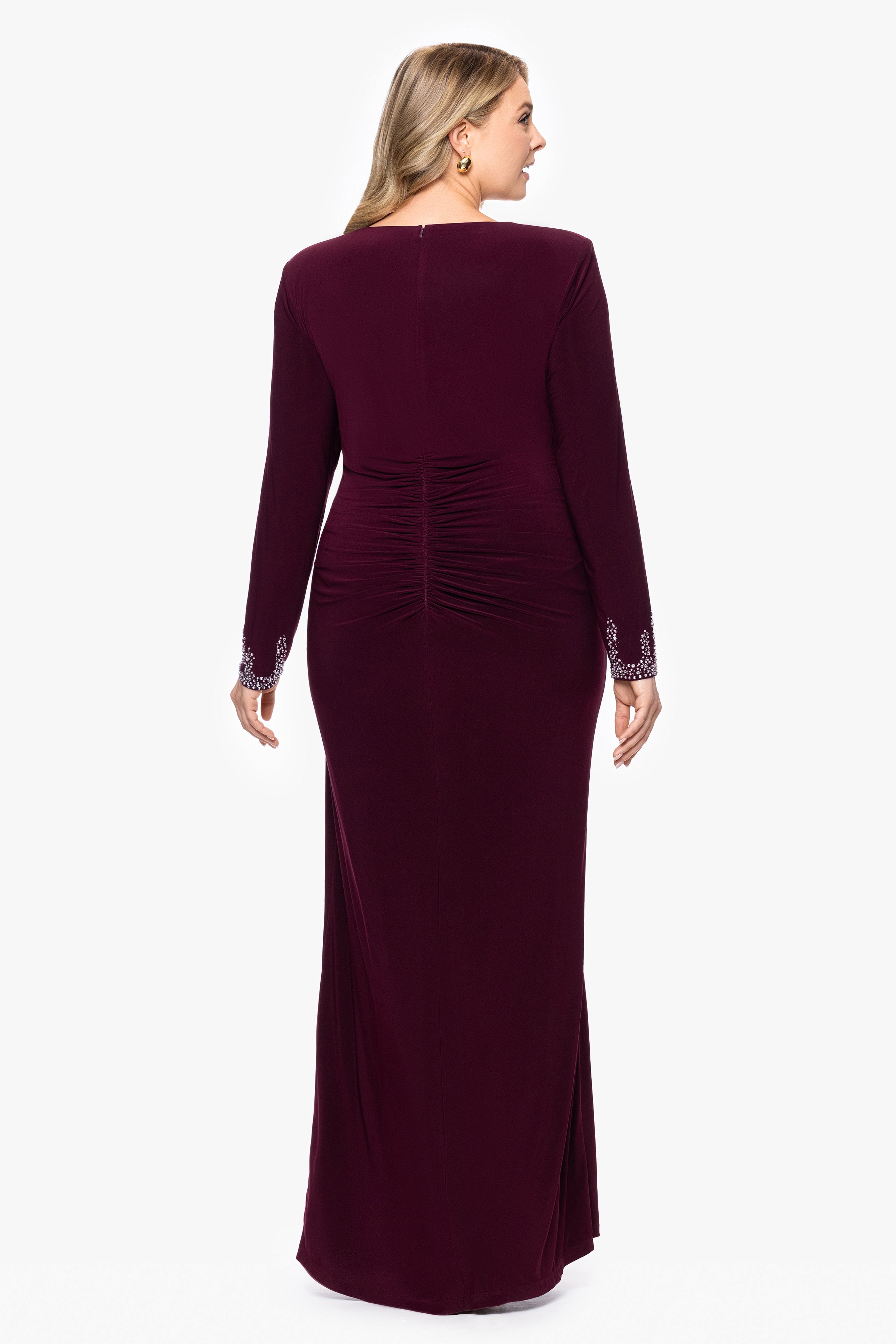 Plus "Kenley" Jersey Knit Long Sleeve Beaded Cuff Dress