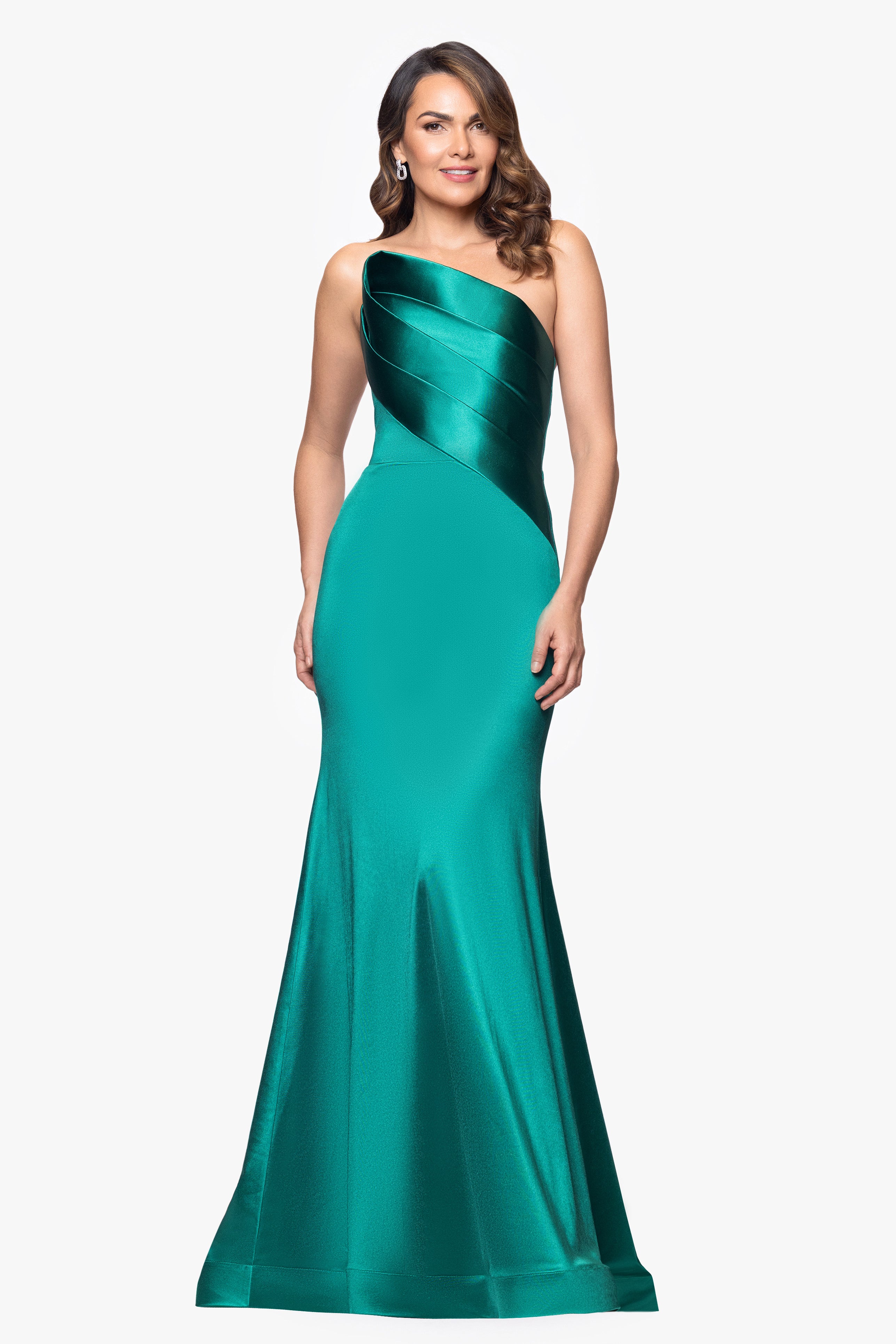"Emilia" Satin Strapless Asymmetric Neckline Floor Length Dress