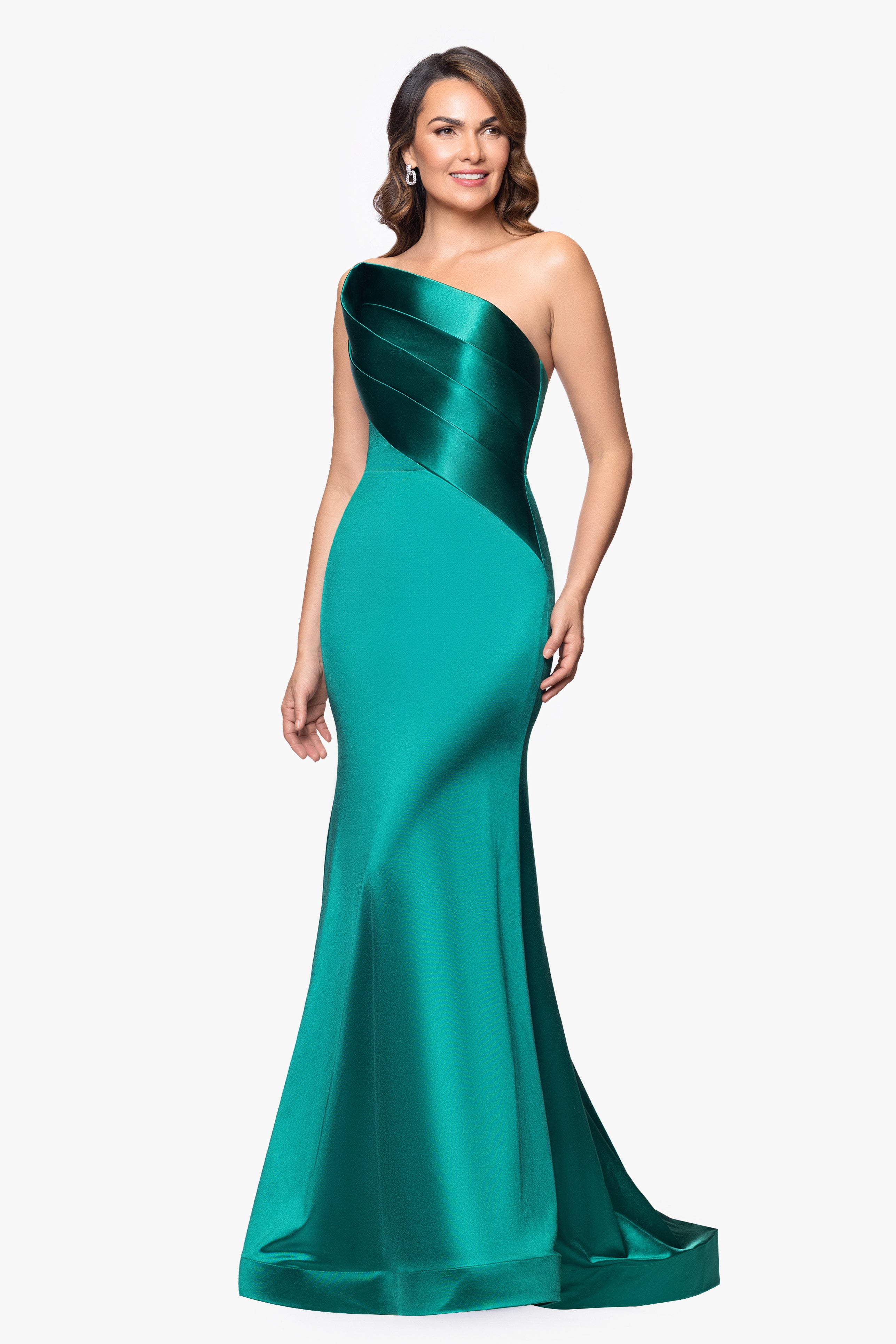 "Emilia" Satin Strapless Asymmetric Neckline Floor Length Dress