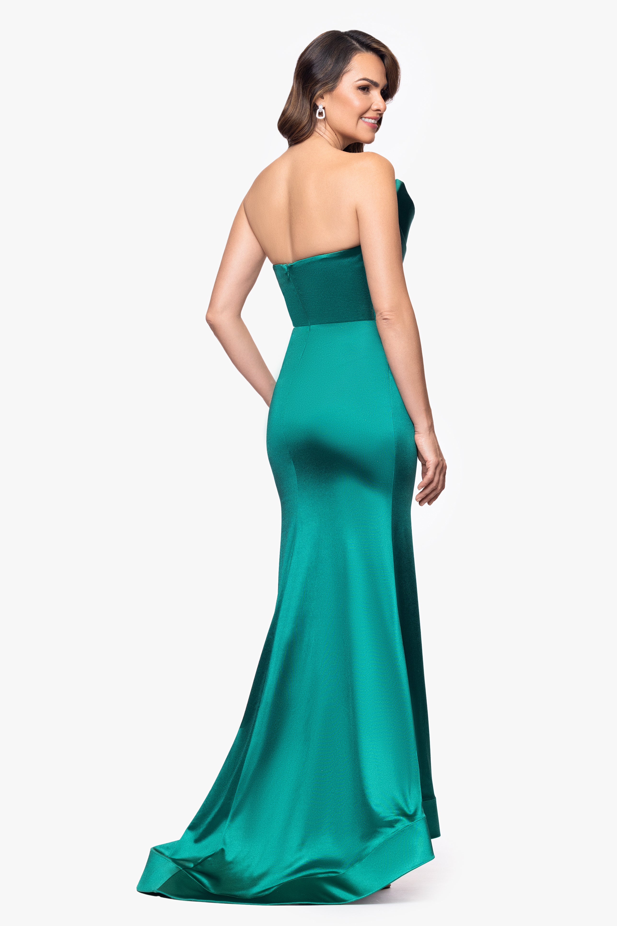 "Emilia" Satin Strapless Asymmetric Neckline Floor Length Dress