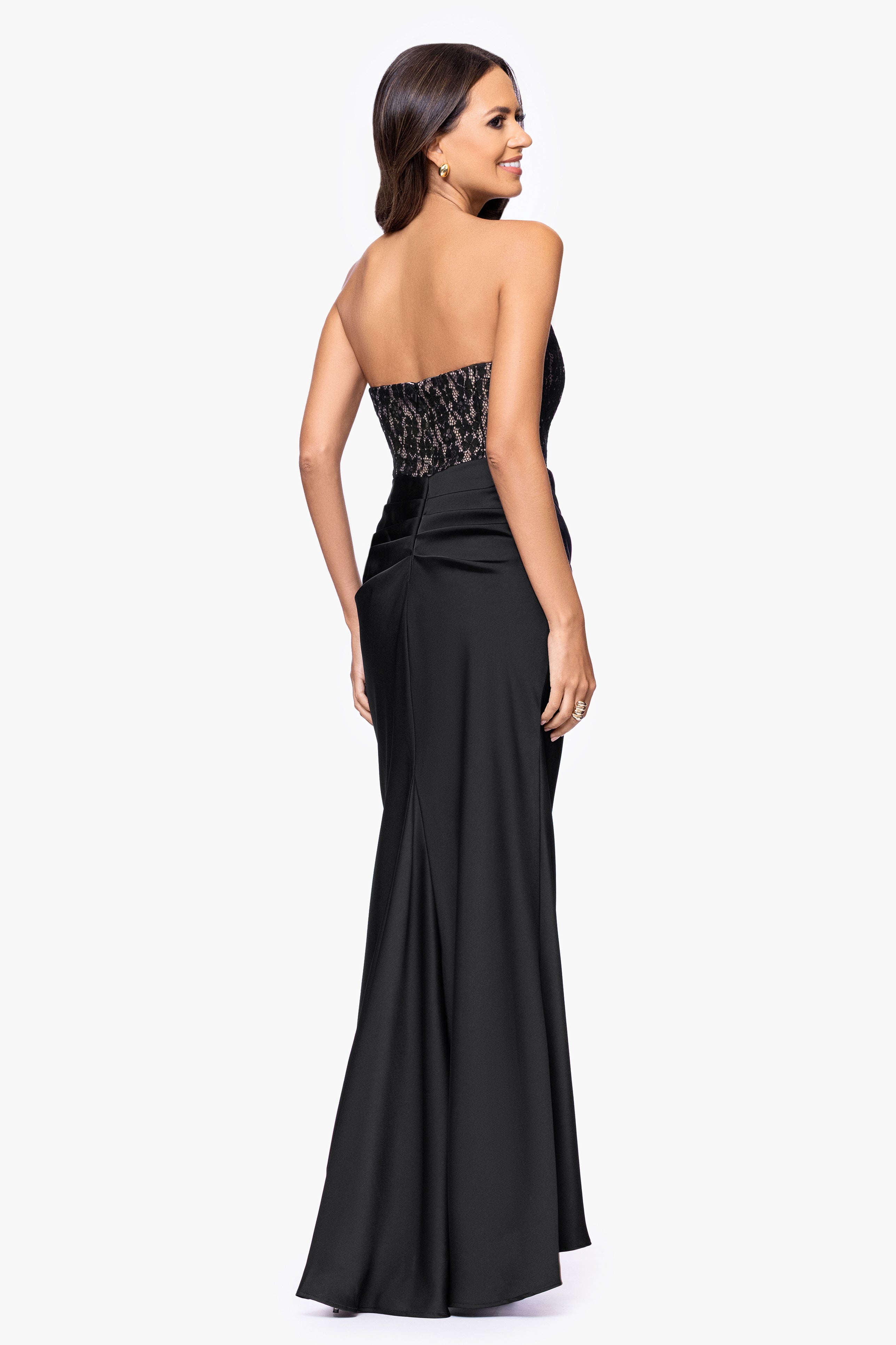 "Velma" Lace Corset Bodice and Satin Skirt Strapless Floor Length Dress