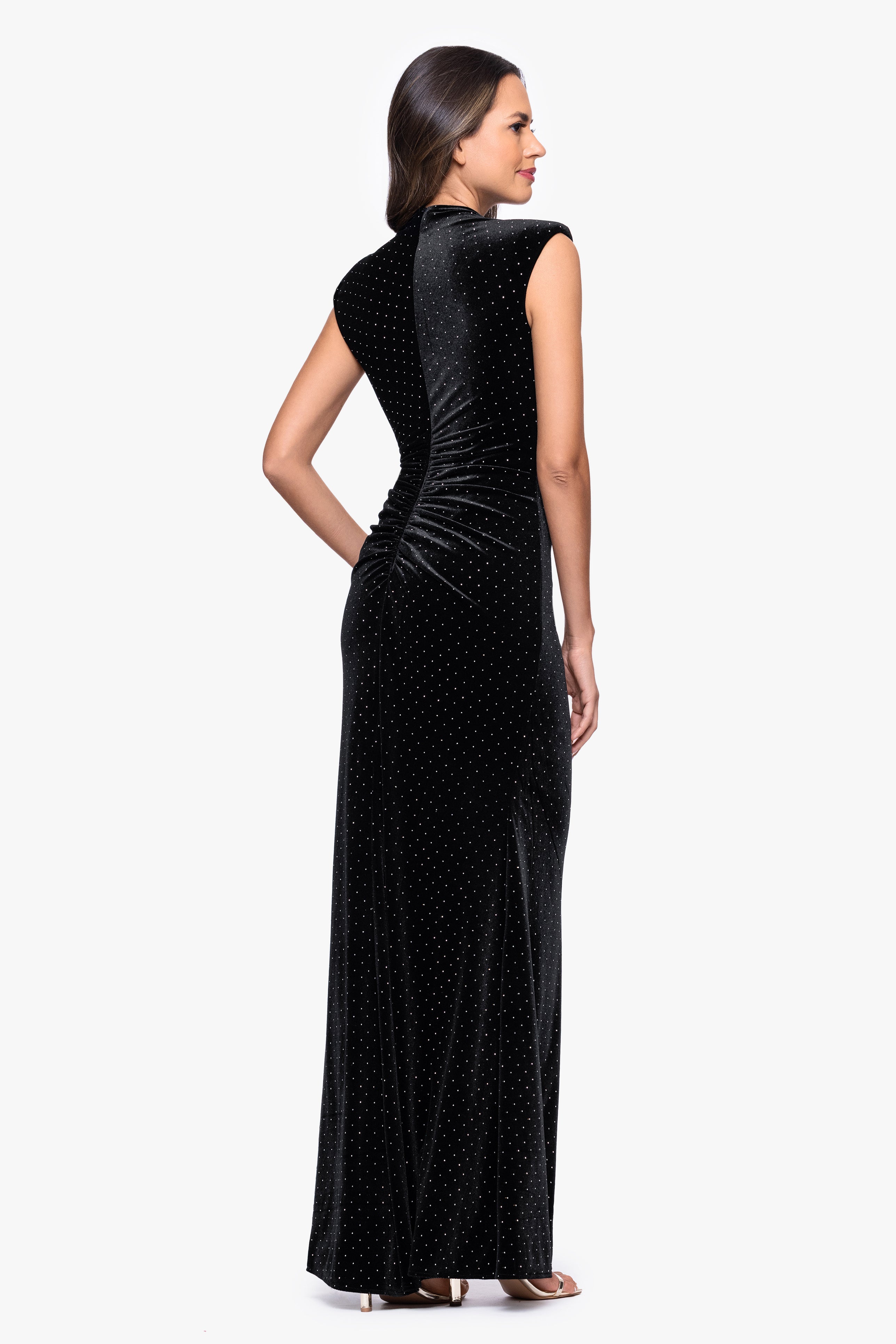 Petite "Andrea" Studded Velvet Slit Dress
