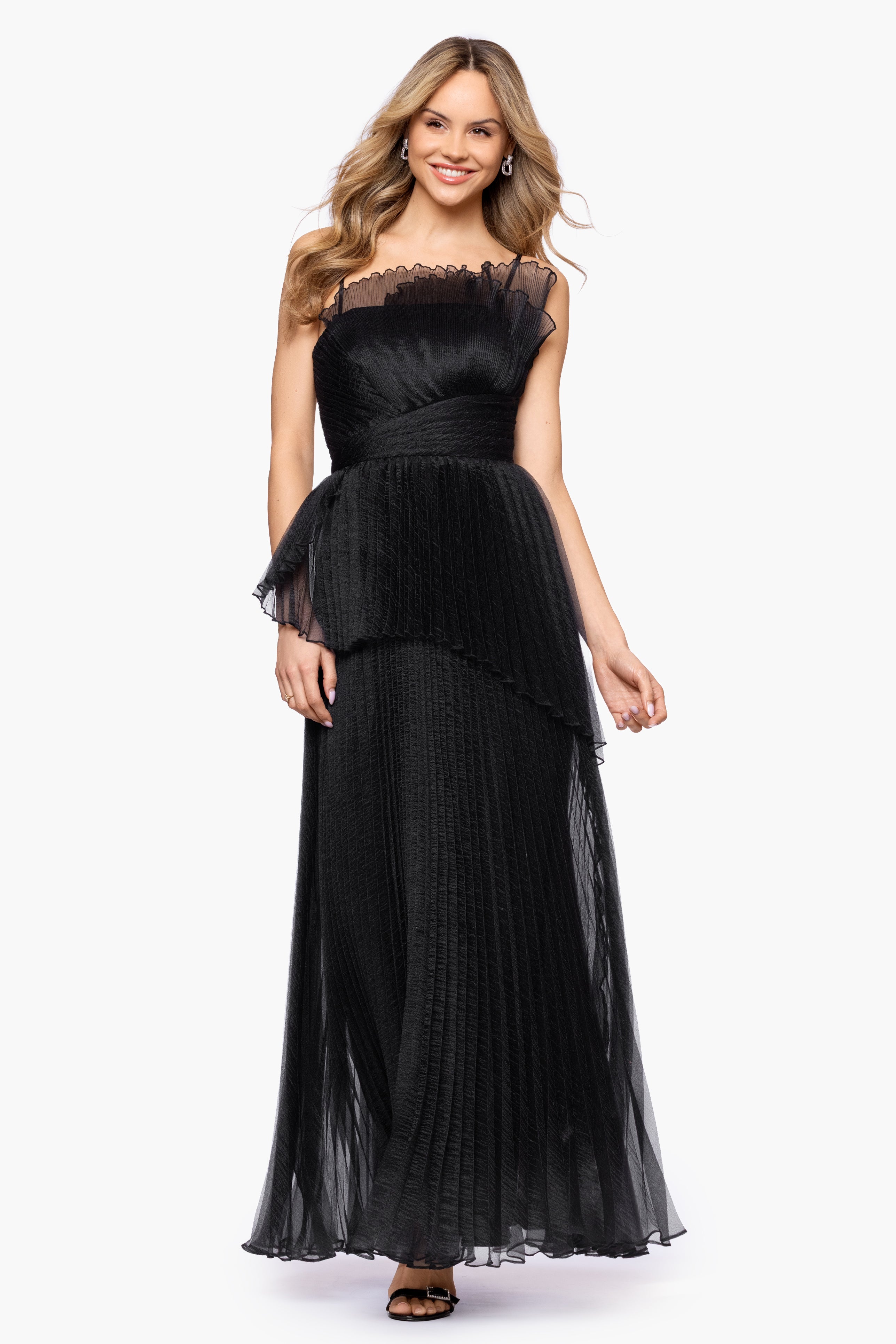 "Victoria" Organza Pleated Floor Length Dress