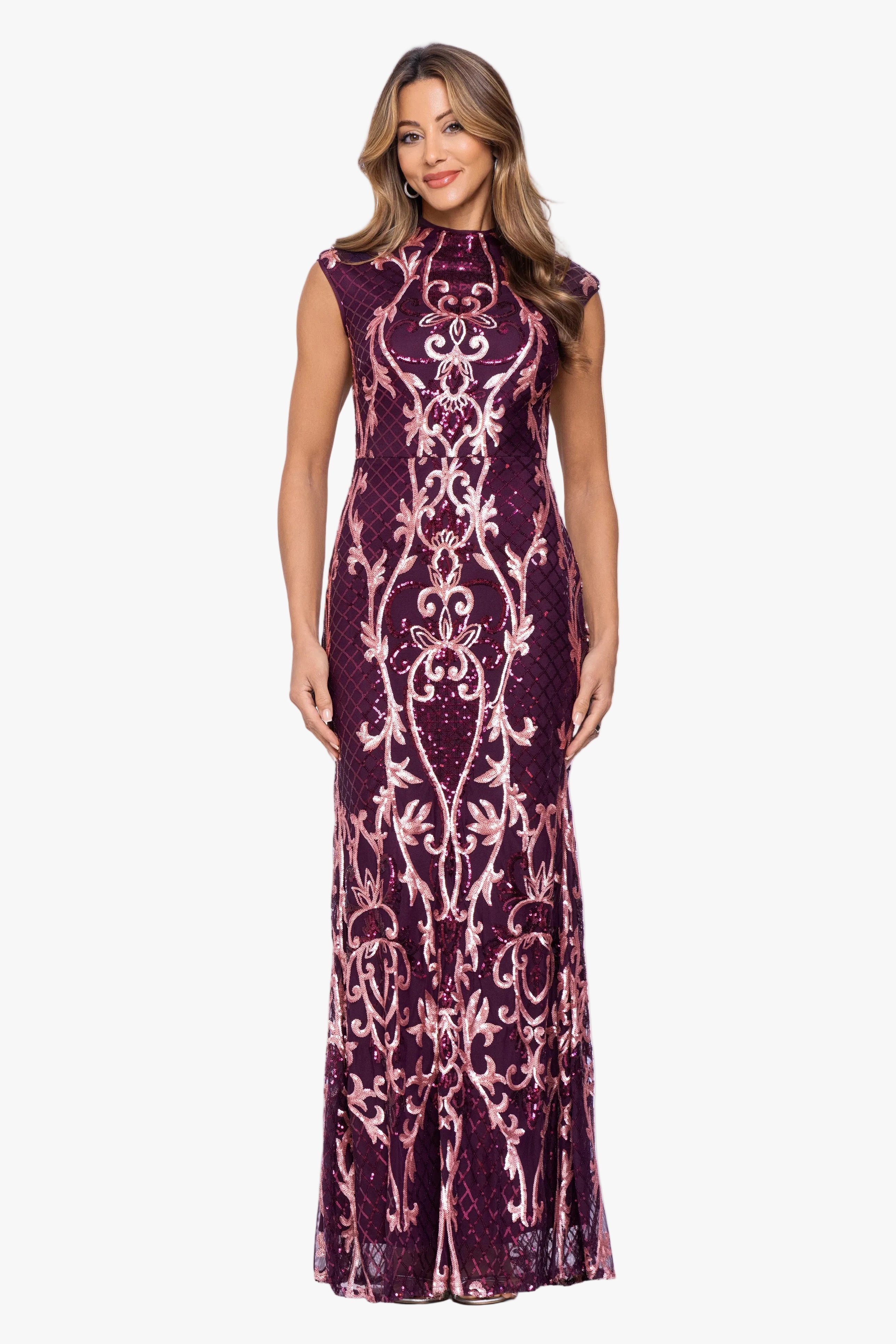 "Gerri" Placement Sequin Mock Neckline Dress