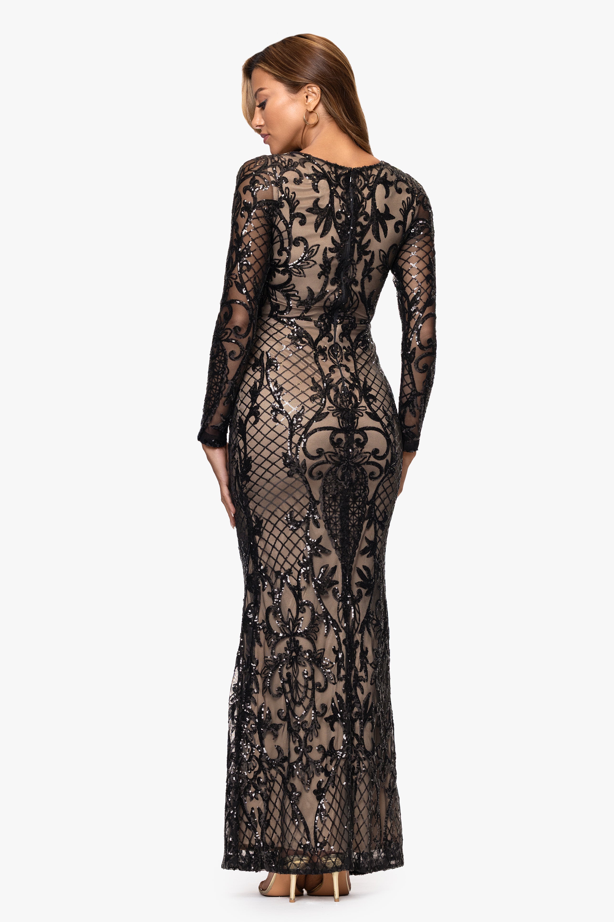 "Lorraine" Placement Sequin Long Sleeve Dress