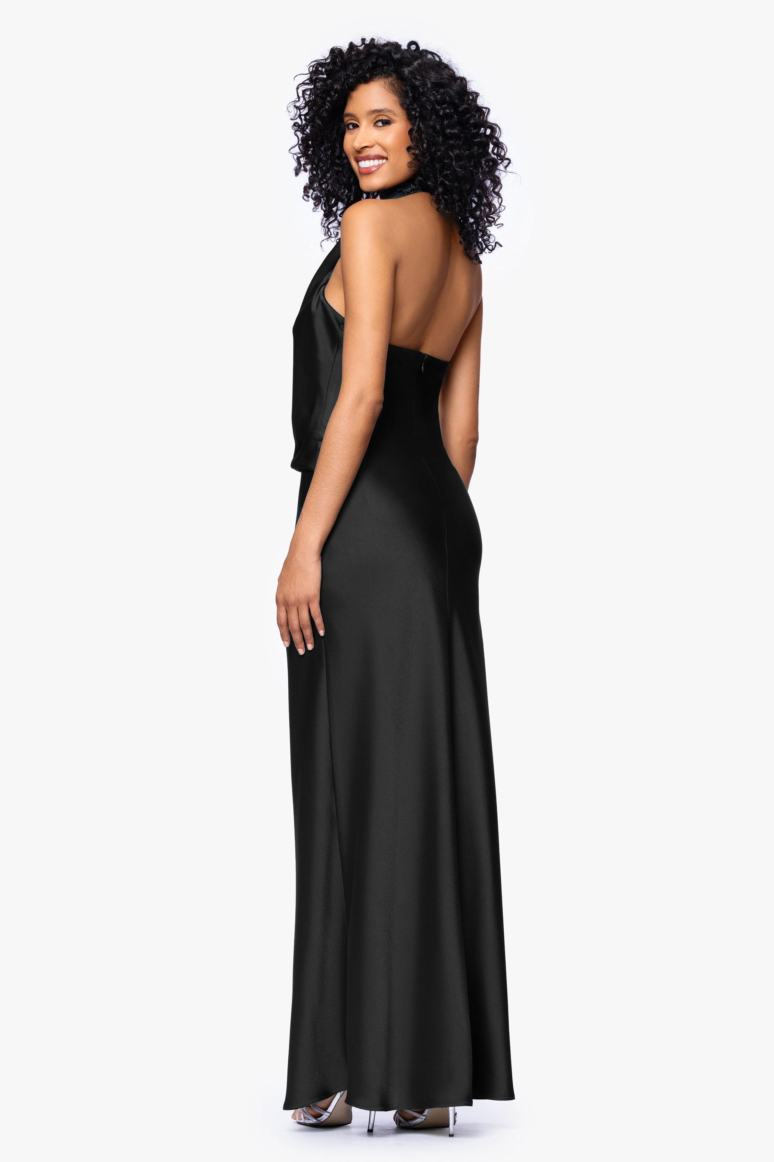 "Erica" Satin Halter Neck Floor Length Dress
