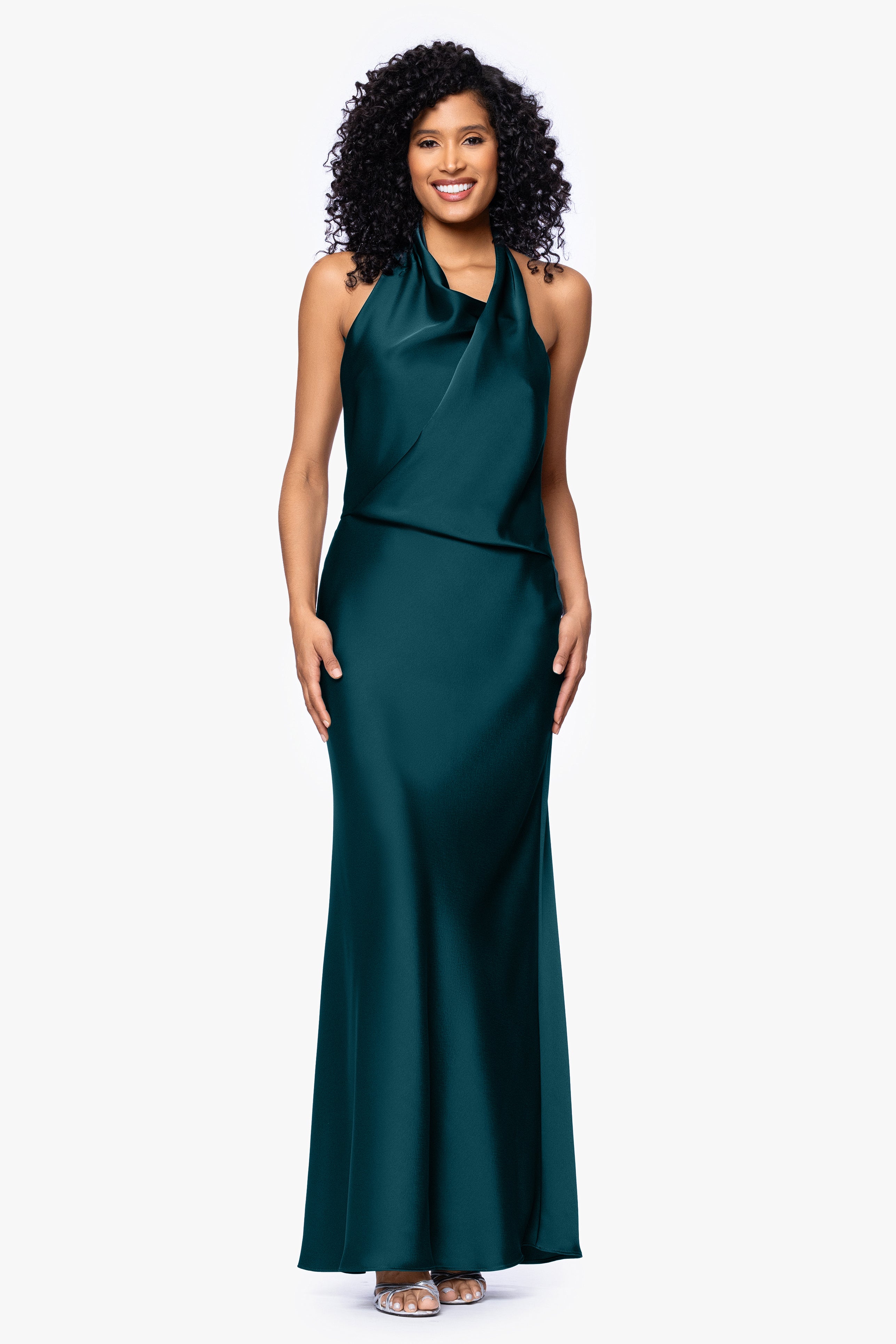 "Erica" Satin Halter Neck Floor Length Dress